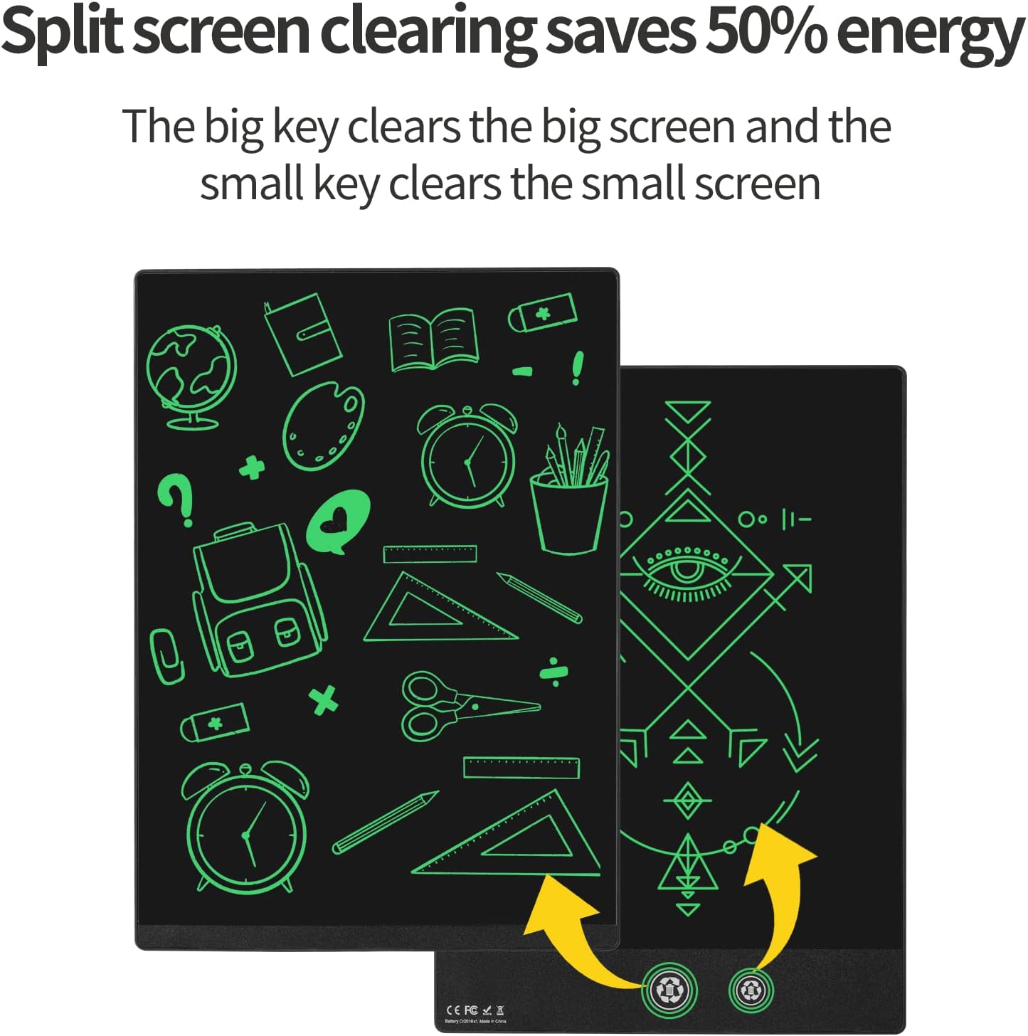 LCD Writing Tablet, 11.5in Double Display Erasable Reusable Electronic Drawing Pads, Electronic scratchpad for Kids and Adults Black