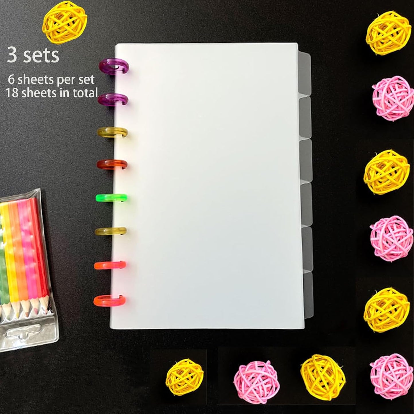 18 Pcs Blank Binder Planner Dividers for Discbound Notebooks, 7 x 9.25 in Binder Index Dividers Discbound Notebook Dividers for 9-Discs Classic Happy Planners(3 Sets,18 Sheets in Total)