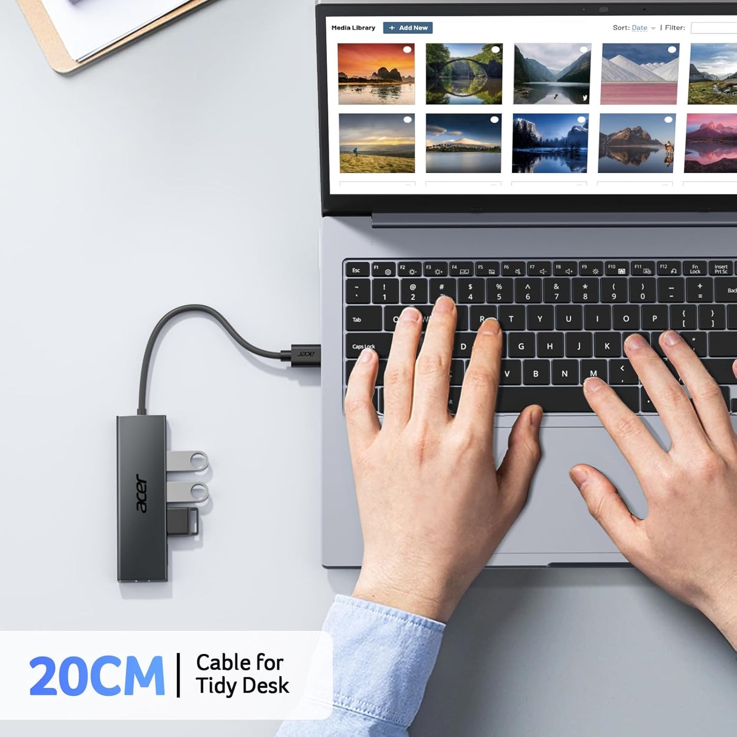 Acer USB Hub 4 Ports, Multiple USB 3.0 Hub, USBA Splitter for Laptop with Type C Power Port, Extender for A Port Laptop, PC, Desktop and More (0.7ft)