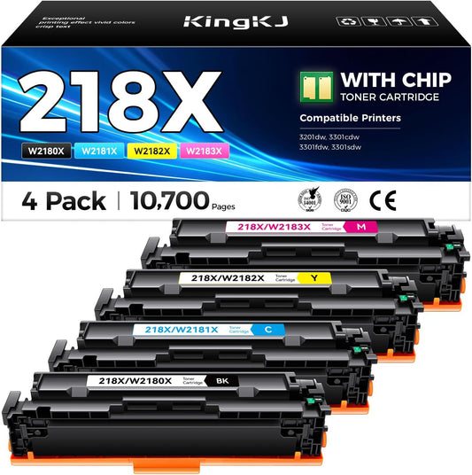218X Toner Cartridges Set with chip 4-Pack 3301fdw Replacement for HP 218X W2180X W2181X W2182X W2183X 218A W2180A Black Compatible with HP Color Laserjet Pro MFP 3301cdw 3301sdw 3201dw Printers Ink