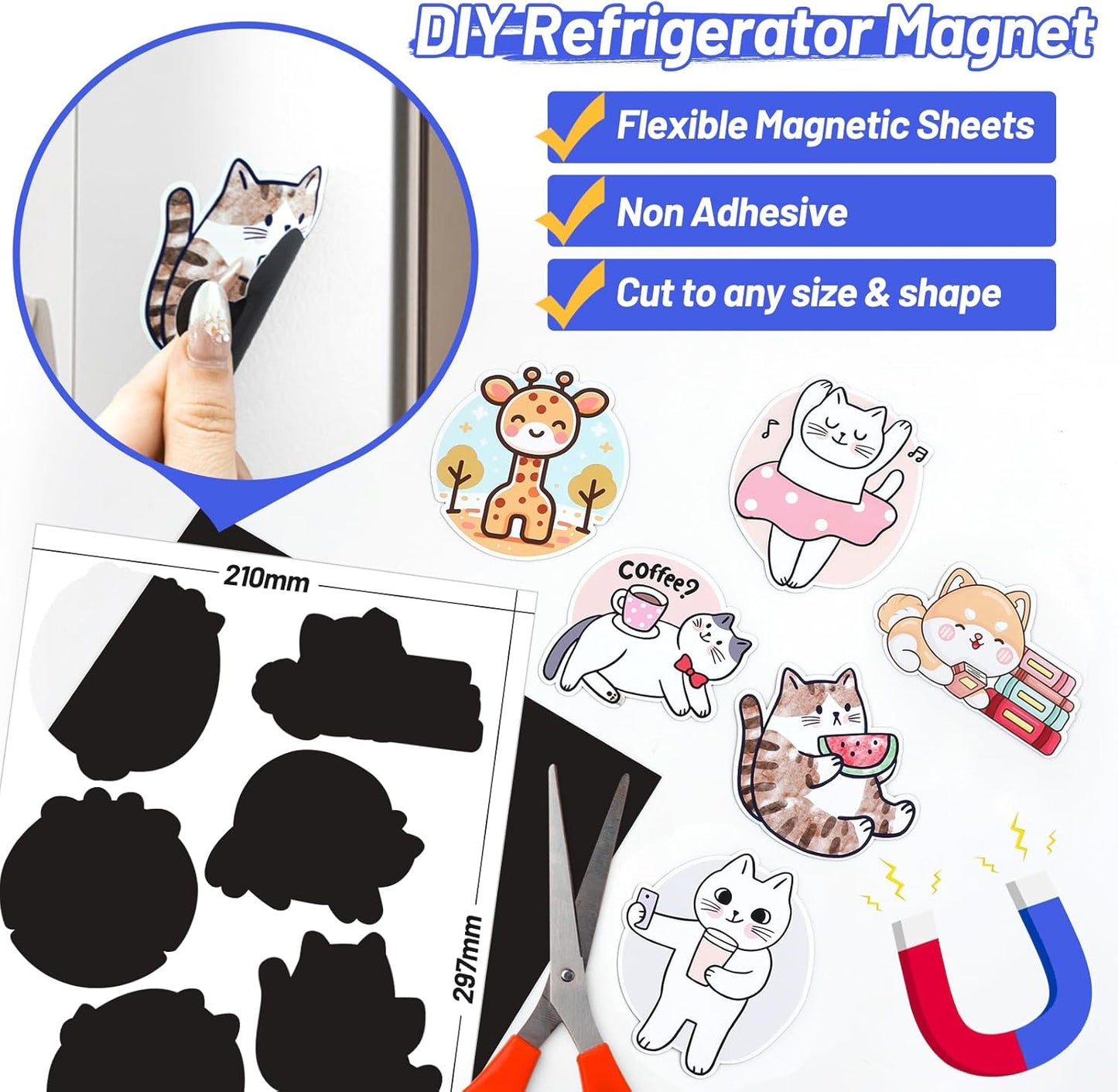 TECKWRAP Printable Magnetic Sheets for Inkjet Printer - 8.26" x 11.69" A4 Size 10 Sheets/Pack - Matte Printable Magnetic Paper for DIY Crafts, Easy to Cut, Non Adhesive for Photo Fridge Magnets