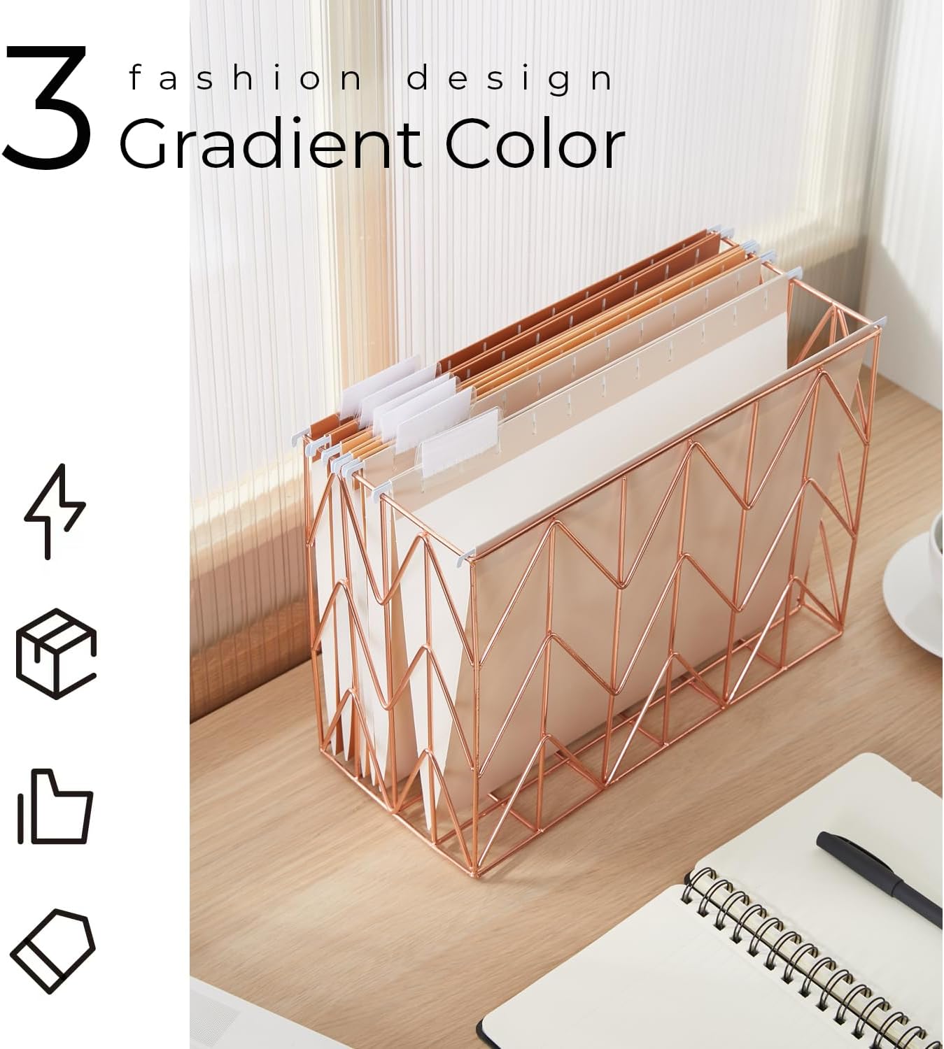 Y YOMA 6 Pack Gradient Hanging File Folders Letter Size Decorative Hanging Folder Pretty File Folder Organizer for Filing Cabinet Office Home with 1/5-Cut Adjustable Tabs, Sunny Orange