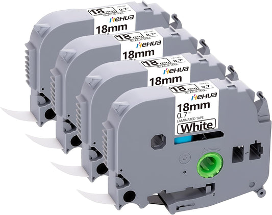 Hehua Compatible 4PK TZe TZ Tape 18mm 0.7 Laminated White Label Replacement for Brother Label Maker Tape TZe-241 TZe241 TZ-241 for P Touch PTD400 PTD600 PTP750W PT1880, 3/4 X 26.2ft, Black on White