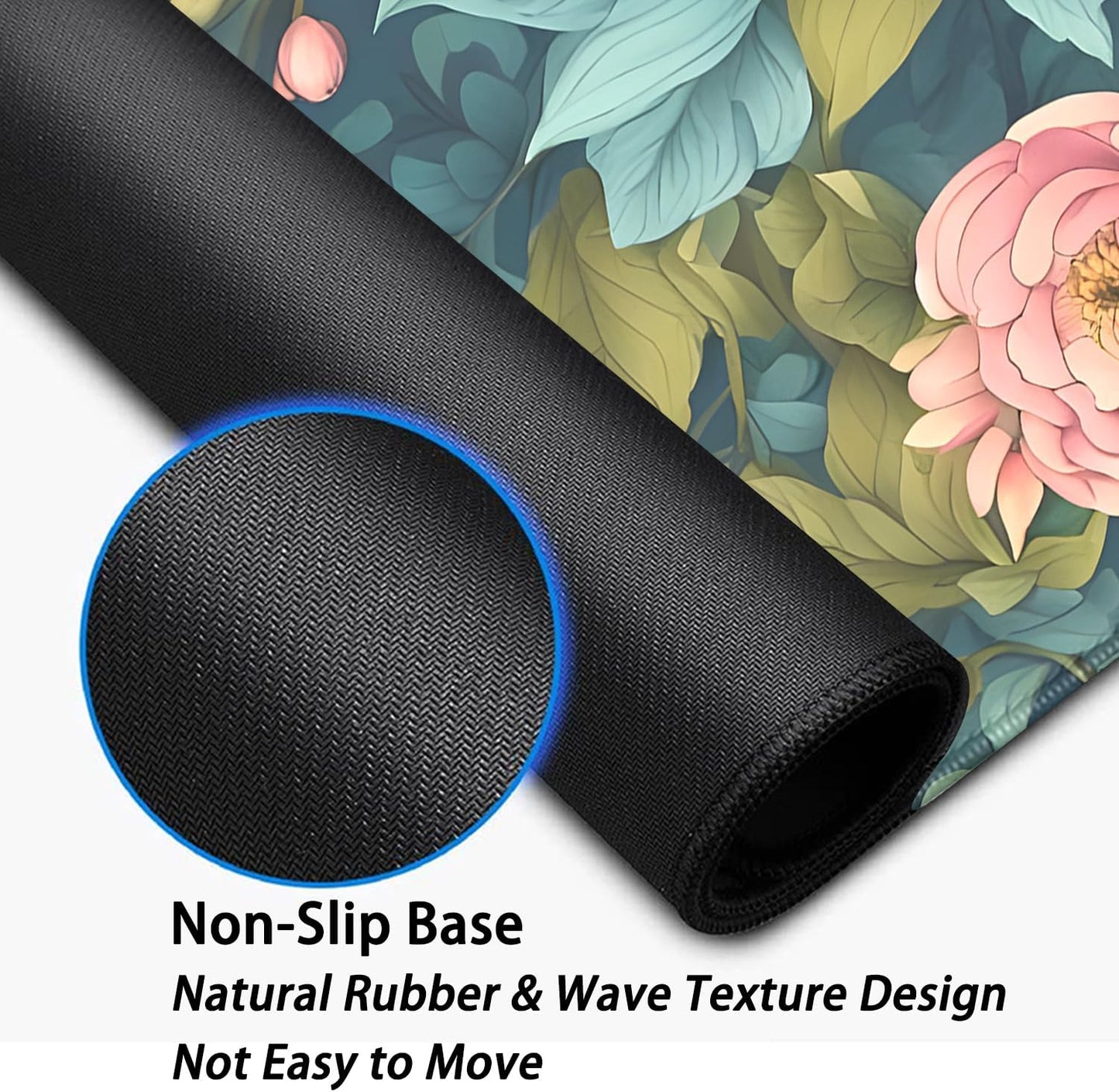 Colorful Flowers Desk Pad Mouse Pad,Large Floral Mouse Mat with Stitched Edges,Non-Slip Rubber Base Mousepad for Office PC Keyboard Laptop and Home Work Desk Mat(27.5X11.8 in)