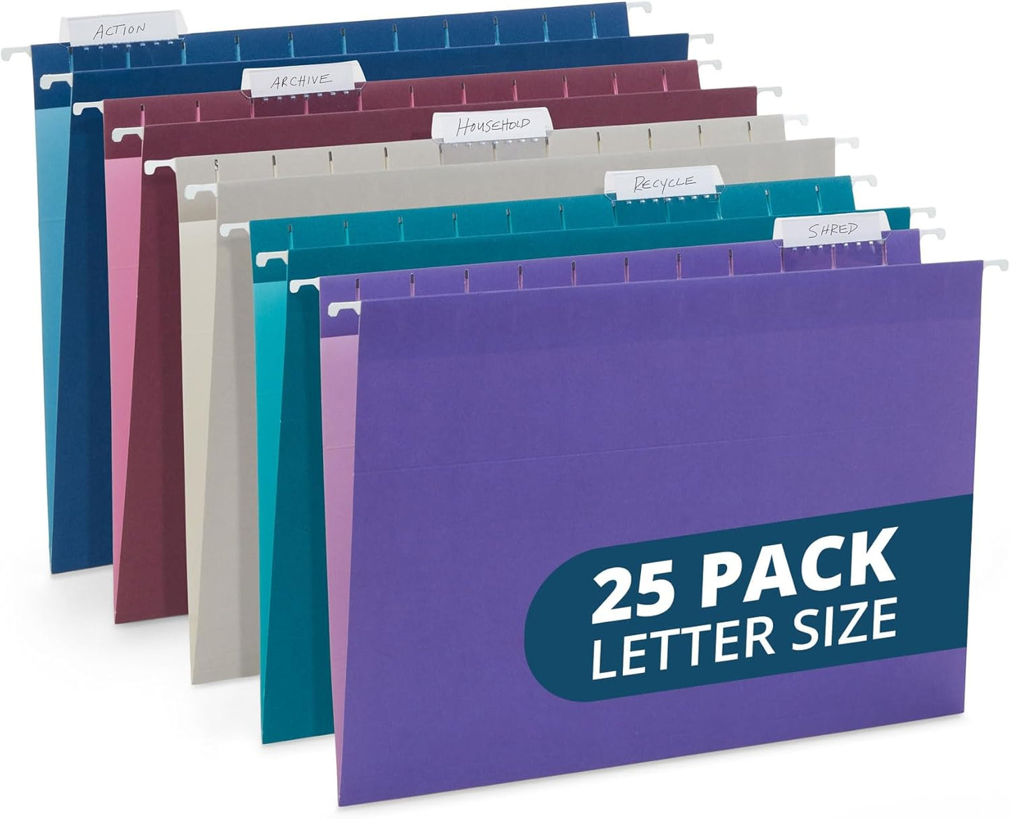 Blue Summit Supplies 25 Jewel Tone Hanging File Folders Letter Size with Tabs, Reinforced Hanging File Folders Jewel Tone, Includes Plastic Tabs and Inserts