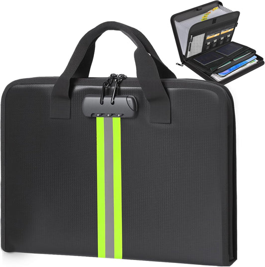 Accordion File Organizer with Combination Lock,Fireproof Expanding File Folder with Multi Pockets,13 Pockets Document Organizer with Handle & Labels,Portable Home Travel Safe Storage Letter A4 Files