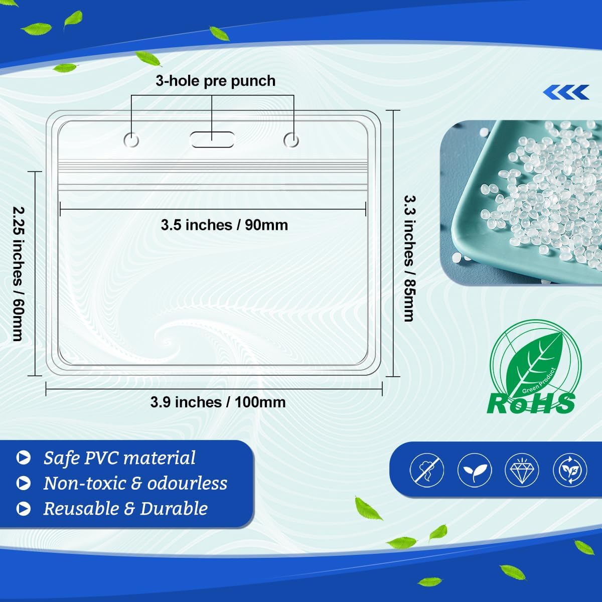 200 Pcs Clear Plastic Horizontal Name Badge ID Card Holders