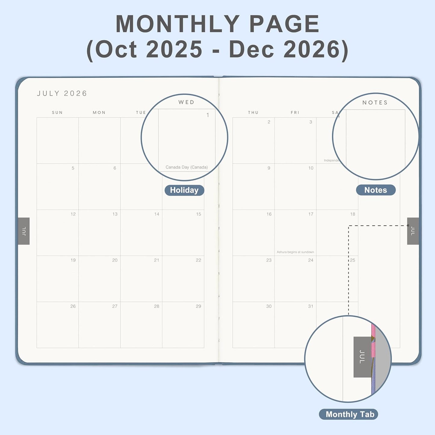 And Per Se 2026 Planner-Daily, Weekly & 15-Monthly Leather Hardcover Planner, 5.7" x 8", Daily Schedule, Monthly Tabs, 100 GSM Thick Paper, Back Pocket(Dark Blue)