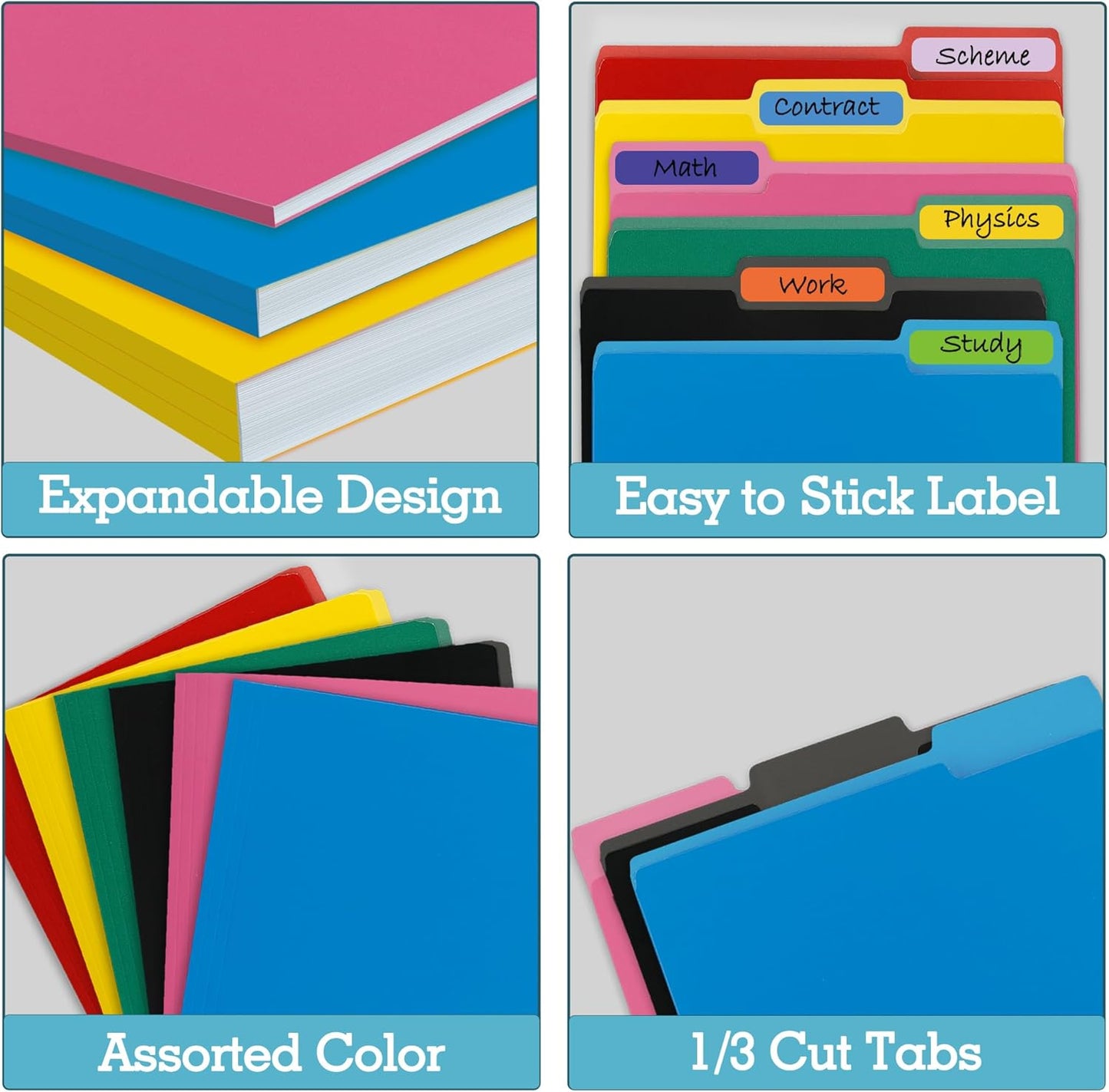 36 Packs Colored File Folders,Blue File Folders,Two Tone Color File Folder 8.5 x 11 Inch,1/3 Cut Tabs Letter Size,Manila File Folders for Office,School and Home,Organization