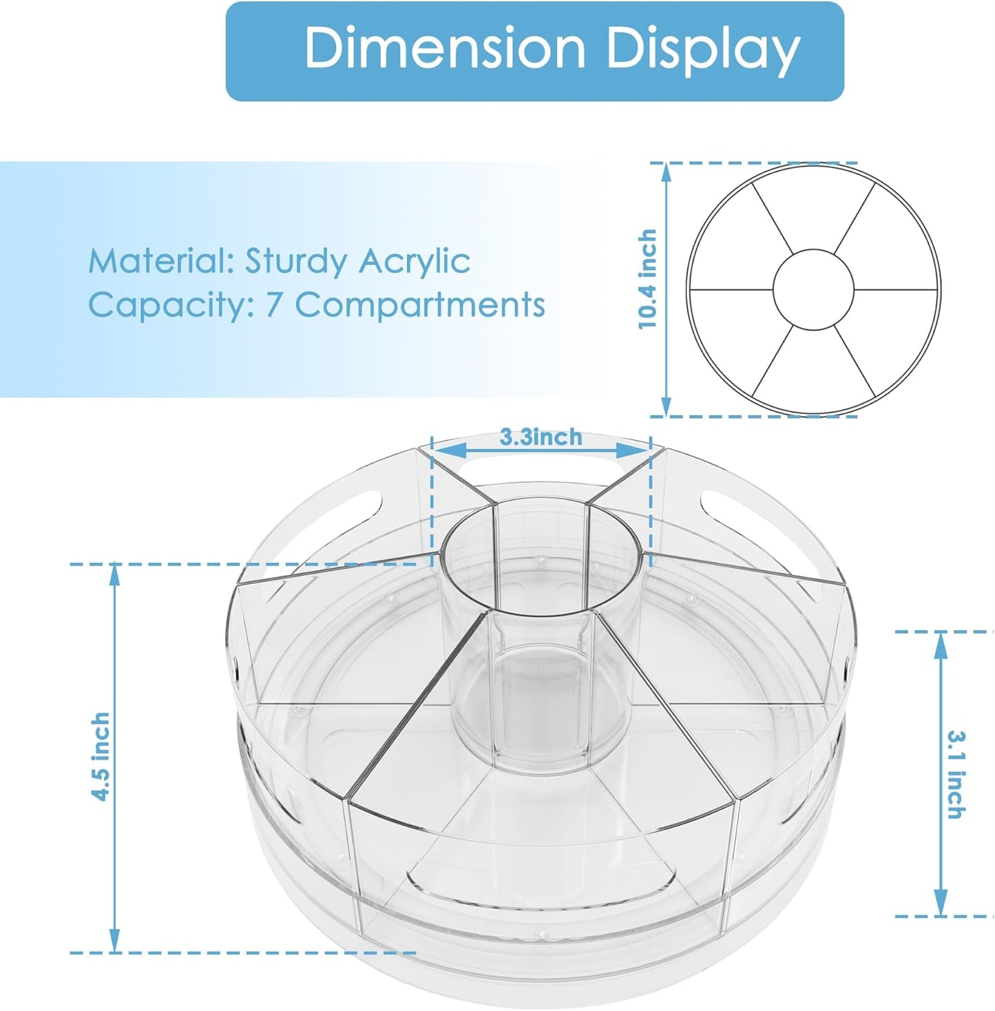 2 Packs Pen Organizer for Desk - Acrylic Pen Holder with Hand Grips, 360° Extra Large Rotating Desk Organizer with 7 Removable Compartments for Office, Home, and Makeup Storage
