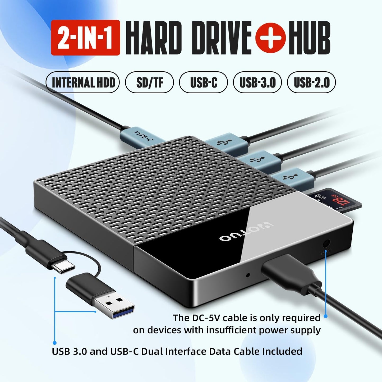 1TB Docking Station External Hard Drive, USB C Multiport Hub HDD 7-in-1, USB 3.0, SD/TF Card Reader, Multi-Function HDD for Windows, Mac, Android, TV, Phone, Laptop, Desktop, PC