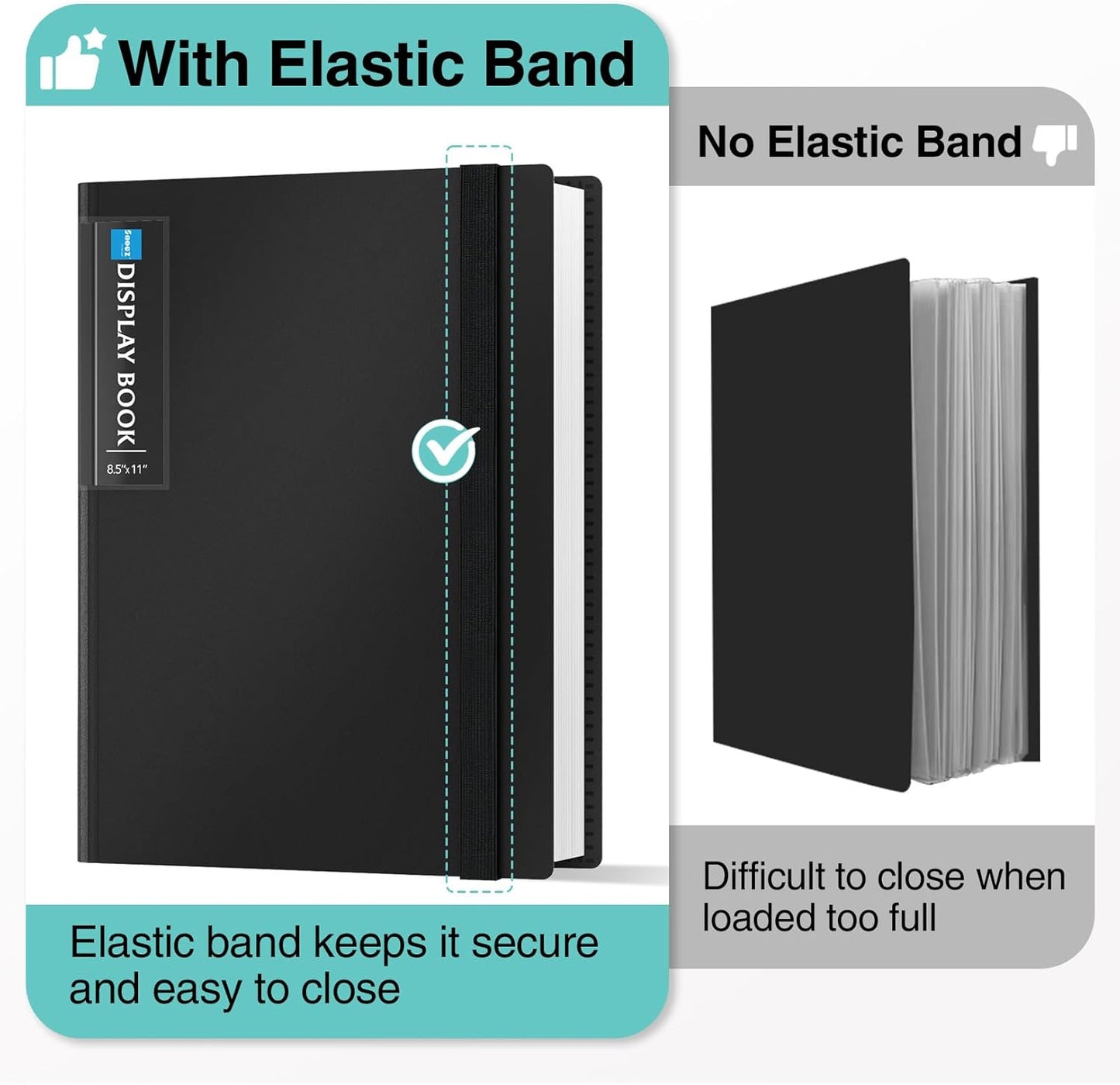 Sooez 2 Pack 72 Pocket Binder with Plastic Sleeves & Elastic Band, Large Capacity 8.5x11 Presentation Book Display 144 Pages, Art Portfolio Document Folder with Clear Sheet Protectors