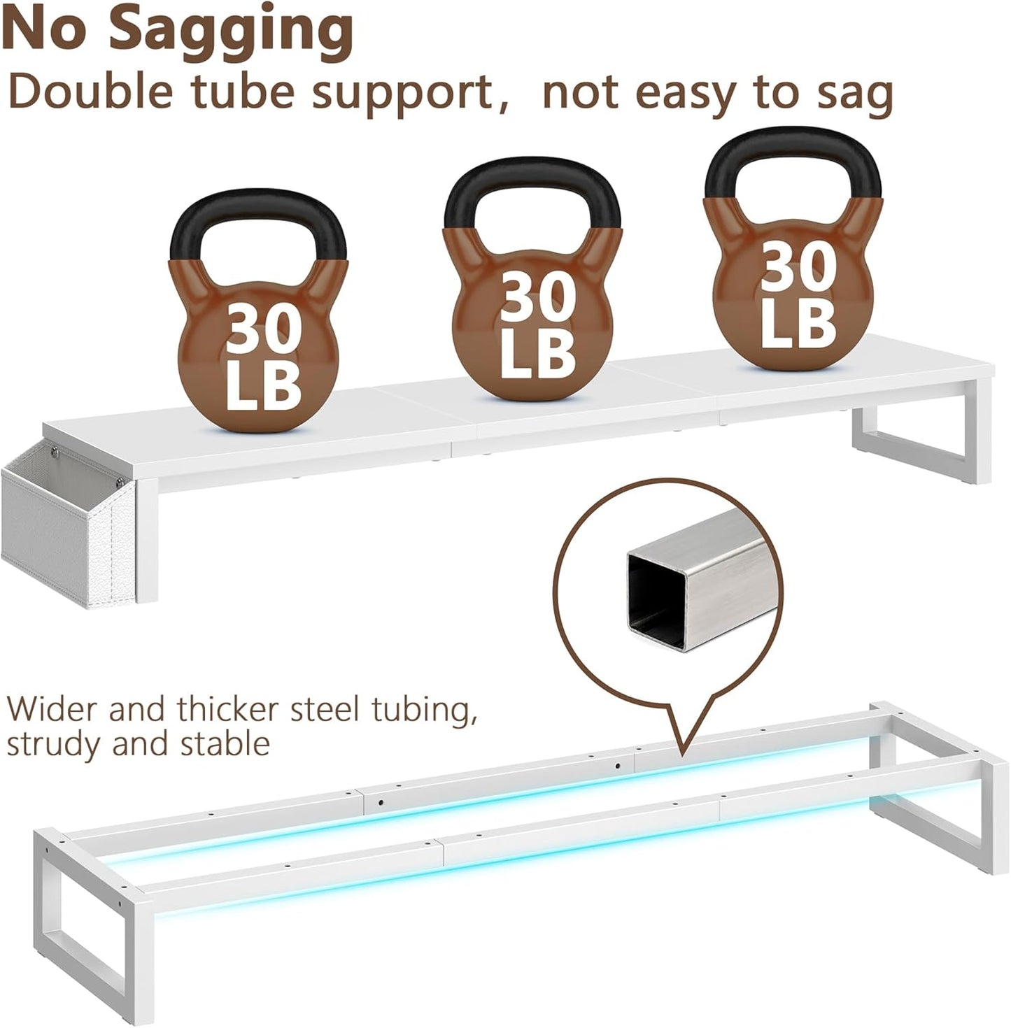 LAND·VOI Dual Monitor Stand Riser,41.5'' Long Monitor Stand for 2 Monitors, Wood and Steel Computer Monitor Stand, Desktop Oraganizer with Pen Holder, Monitor Riser for Desk Computer,Laptop,TV, White