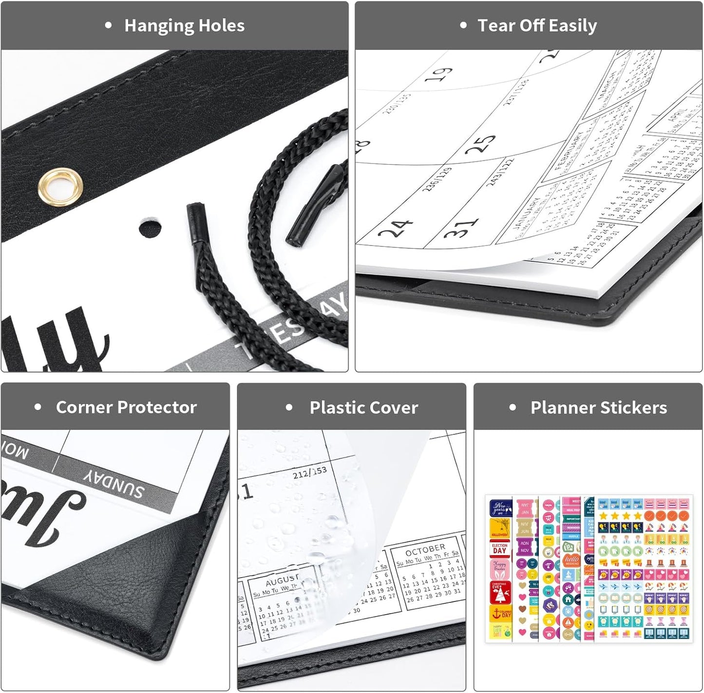 Ospelelf Desk Calendar 2025-2026 Wall Monthly Planner 12"x17" Leather Pad with Protective Cover 18 Months July 2025 to December 2026 Black