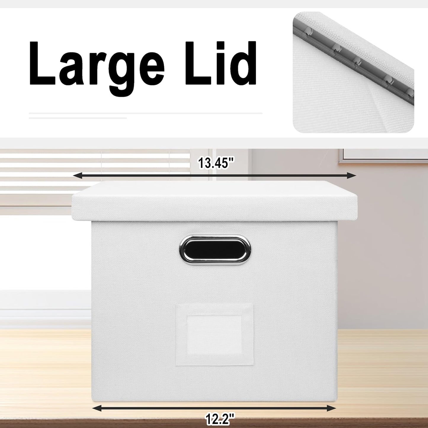 File Organizer Box, Collapsible Storage Filling Box with Lid for Letter Legal Size Hanging Folders Decorative Linen File Folder Box Document Storage Filing Bin, White 2 Pack