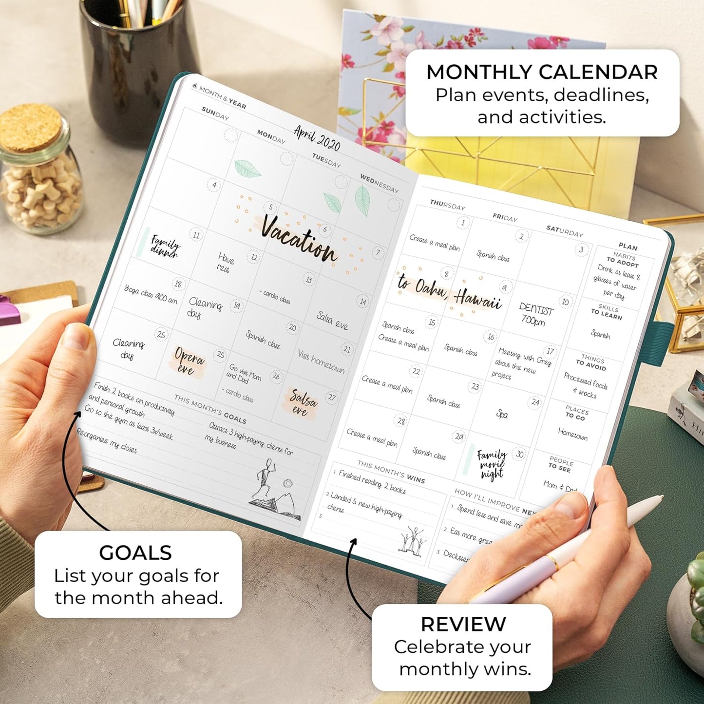 Clever Fox Planner Daily Premium – Undated Daily Planner with Hourly Schedule, Personal Organizer, Productivity Journal, 6 Months (Dark Teal)