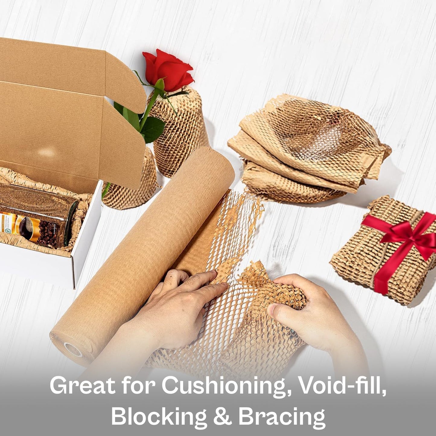 PSBM 30 Roll Honeycomb Packing Paper, 20 Inch x 1000 Feet Bubble Cushioning Wrap For Shipping Materials, Recyclable Honeycomb Paper