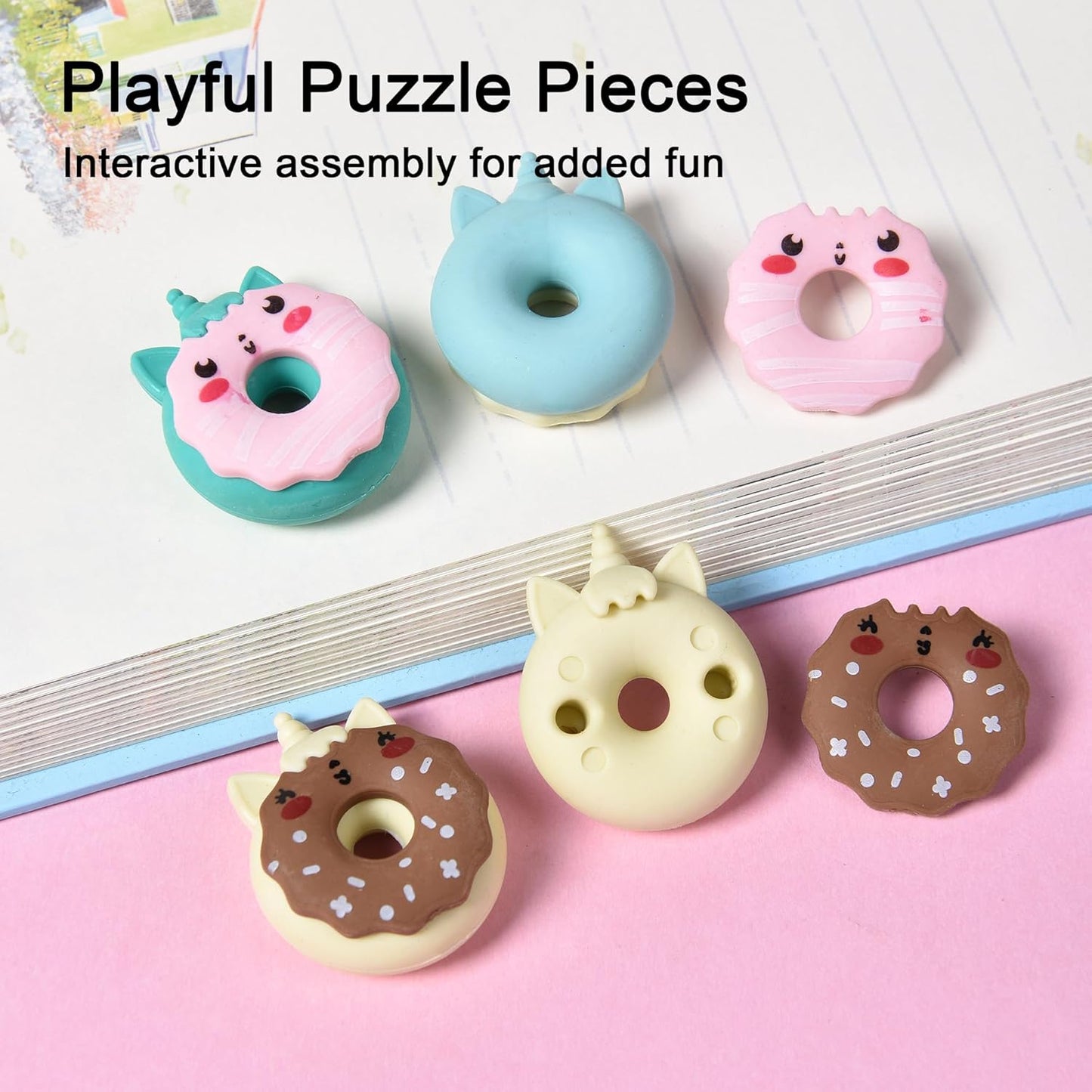 Donut Erasers for Kids Bulk, 24 Pieces 3D Cute Fun Monster Erasers for Party Favors Classroom Prizes
