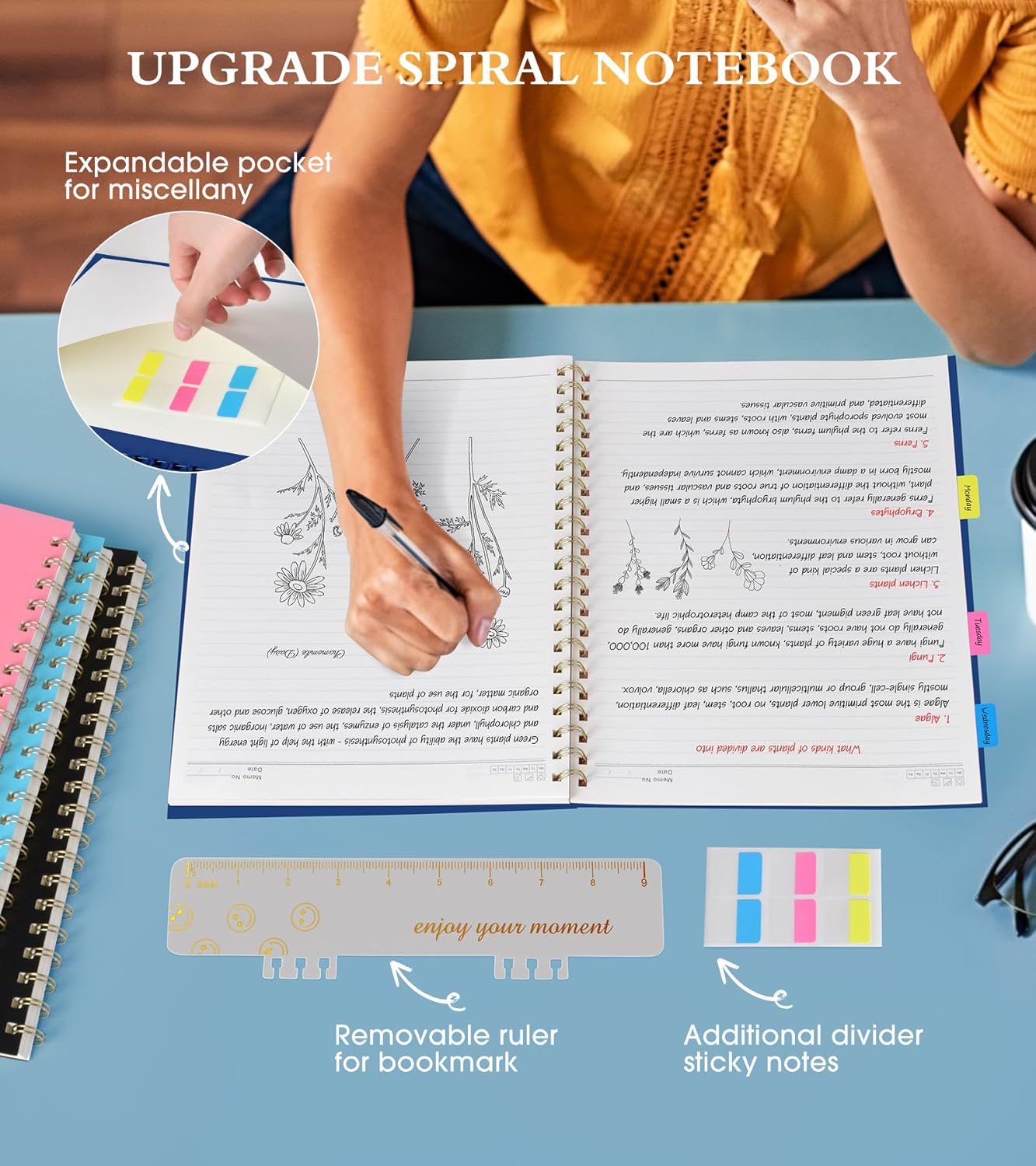 Spiral Notebook Journal 8.5” x 11”, A4 Large Notebooks for Women Men, College Ruled Lined Journal, 100 GSM Paper, Plastic Hardcover Spiral Bound Journals for Work School Note Taking Business, Navy