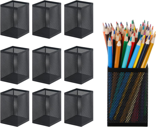 Comix Mesh Pen Holder Desk, Wire Pencil Holder with Foam Pad and Non-Slip Bottom Office Supplies Desk Organizer for Home Office School, 10 Packs