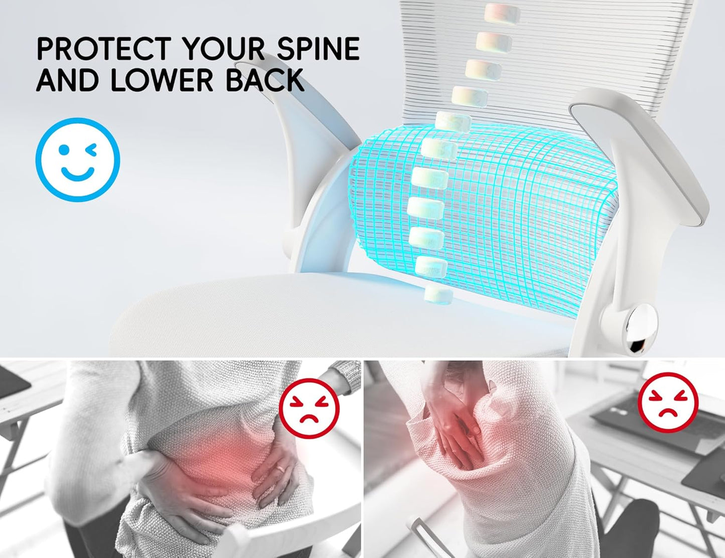 TRALT Office Chair - Ergonomic Office Chair with Back Support, Home Office Desk Chairs, Comfy Desk Chair, Computer Chair, 330lbs Wide Seat Big and Tall Office Chairs for Gamers(White)