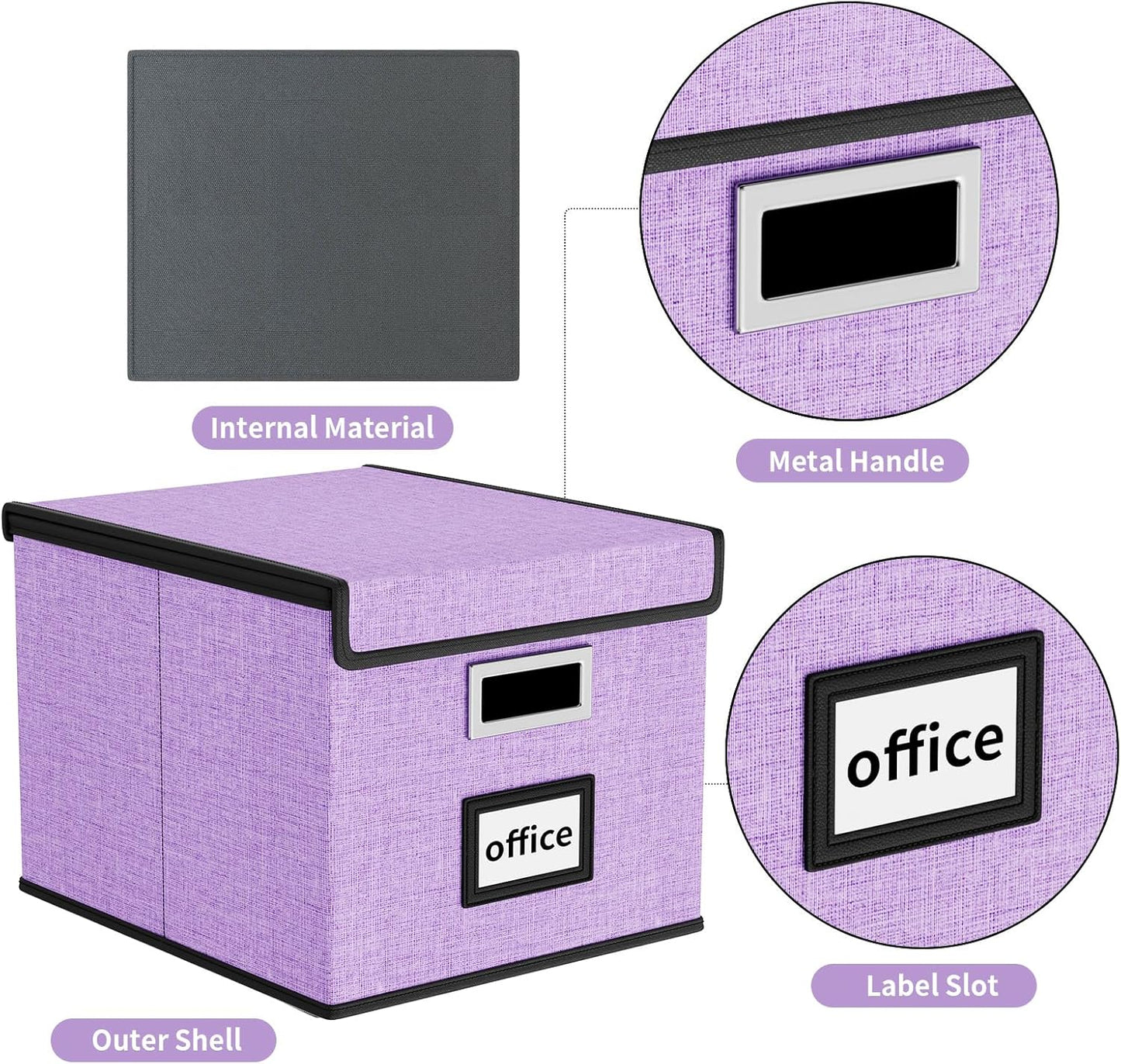 Decorative File Organizer Storage Boxes with Lid, Huolewa Linen Hanging Filing & Storage Box with Plastic Slide for Office/Decor/Home, Universal Hanging Filing Organization Box for Letter/Legal Folder