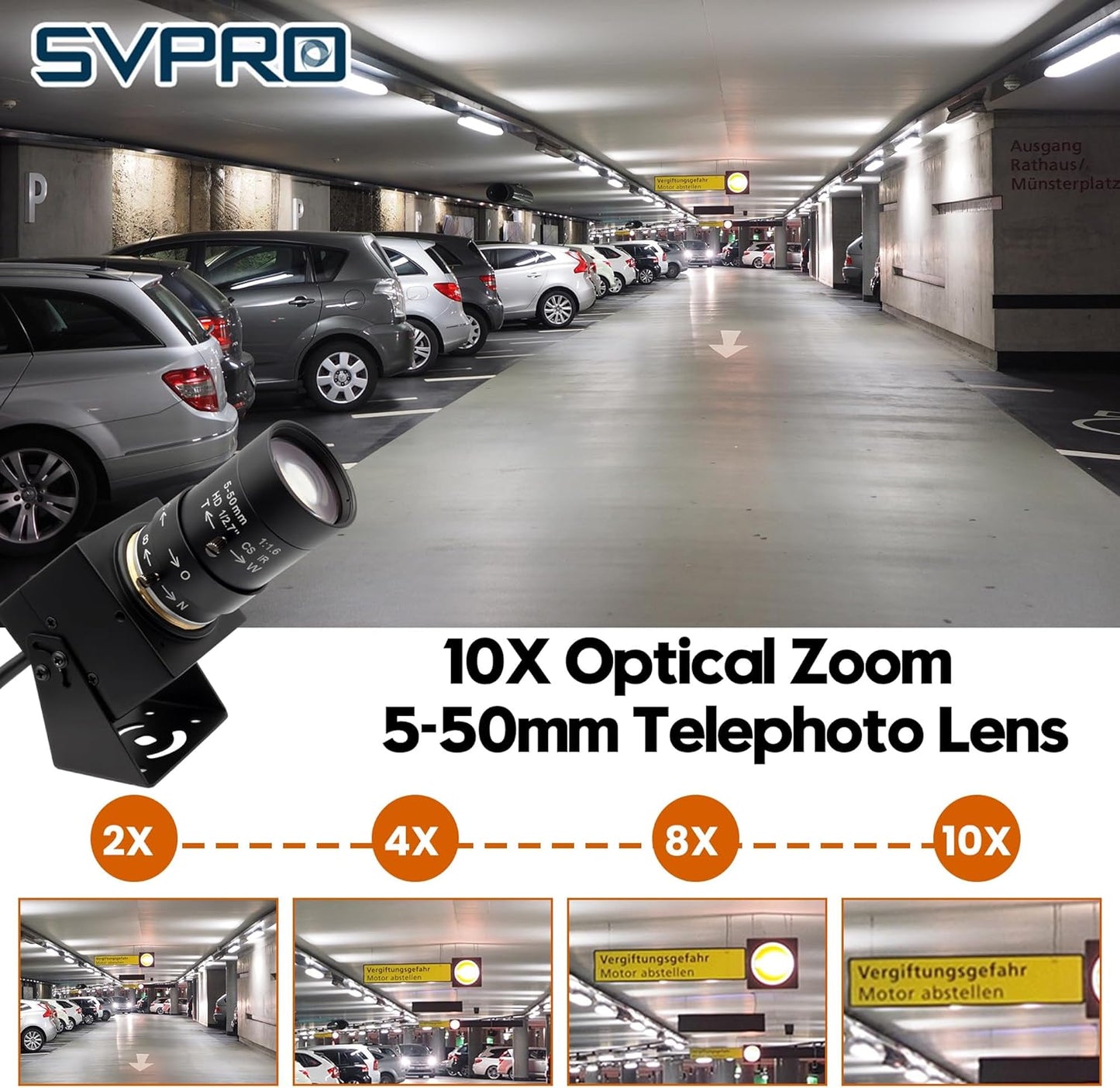 SVPRO 2MP Global Shutter USB Camera 90FPS High Speed Camera with 5-50mm Zoom Lens,Manual Focus Webcam for Glof Swing,10X Optical Zoom Industrial Video Camera USB Plug and Play for Computer