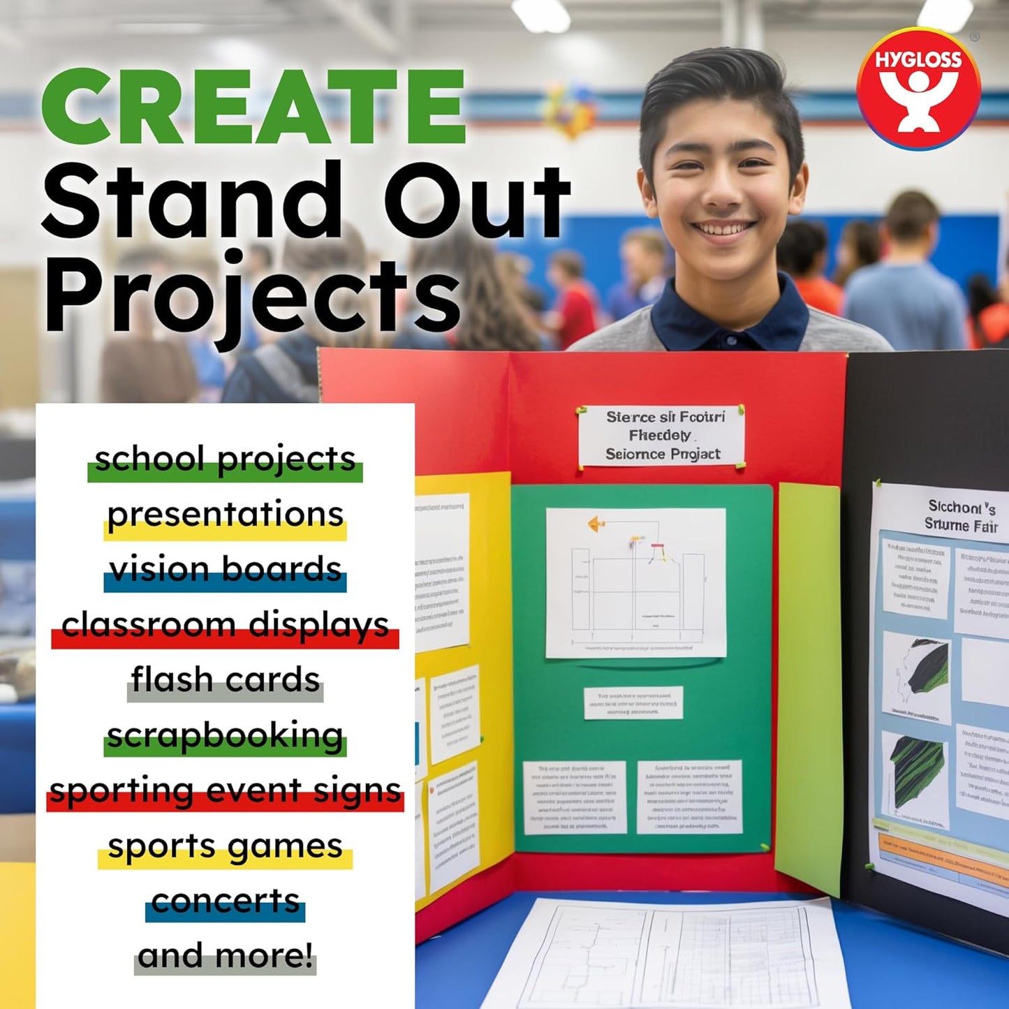 Hygloss Large Colored Poster Board 22x28 - 50 Assorted Standard Color Poster Boards Bulk Pack - Red, Yellow, Green, Blue, Black - 10 Pt. Thickness Poster Board Paper - Posterboard Multipack 22" x 28"