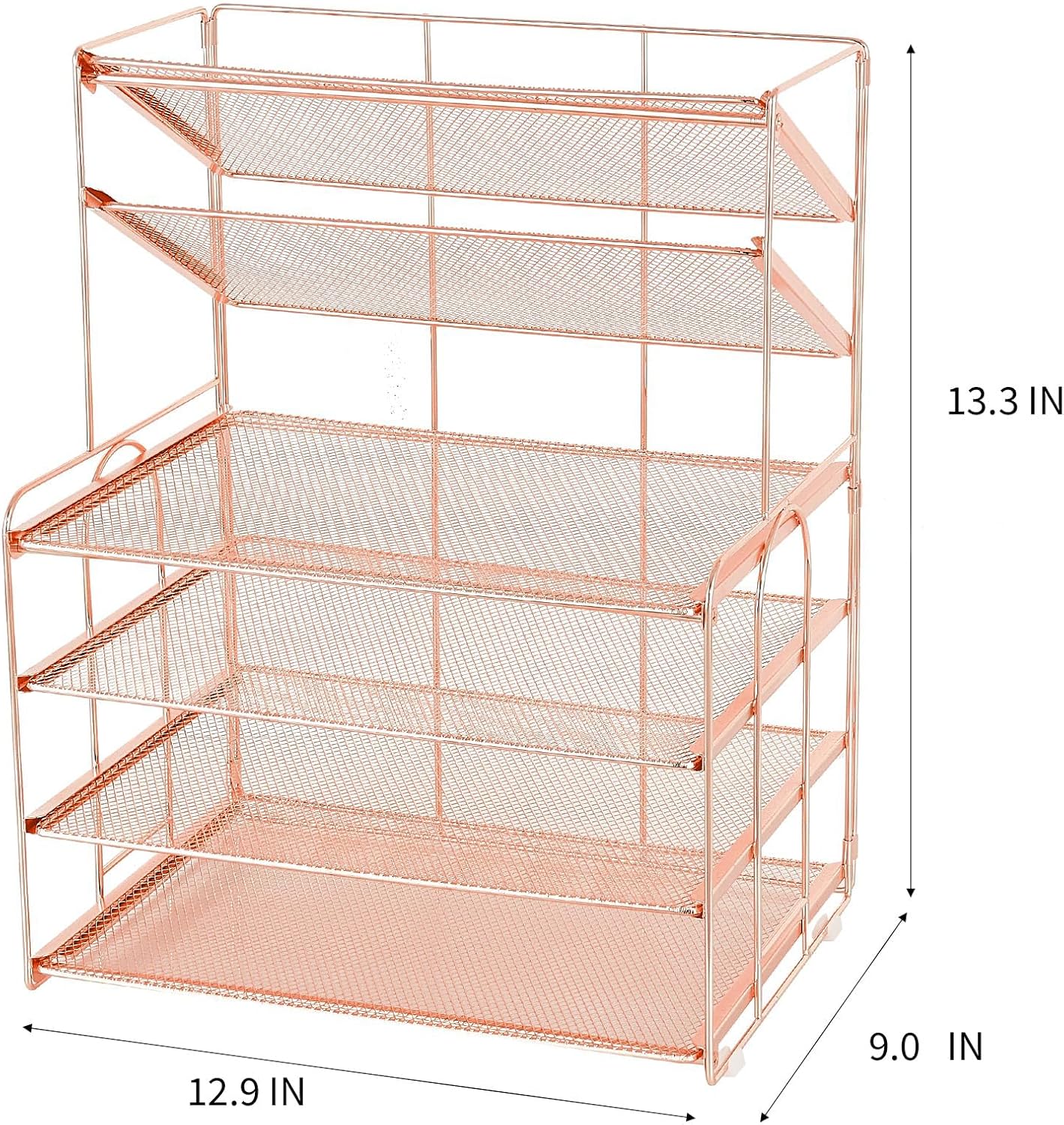 Desk Organizers and Accessories, 6-Tier Letter Tray Paper Organizer, Desktop File Organizer, Office Desk Accessories for Office Supplies (Rose Gold)