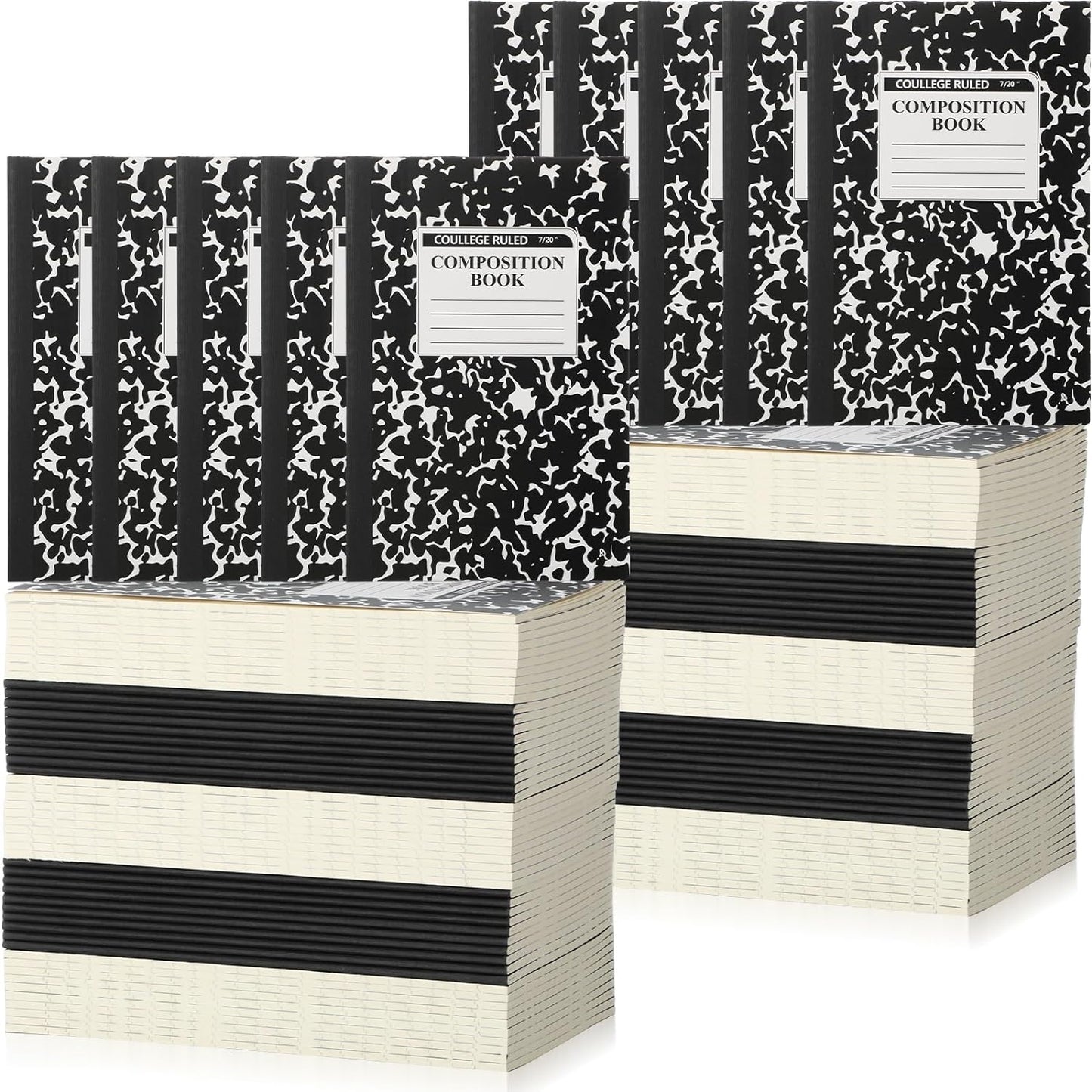 Fainne 100 Pack A5 Composition Notebooks Bulk College Ruled Composition Notebooks Marble Covers Notebook for Student Classroom Office Supplies 30 Sheet/60 Page(Black)