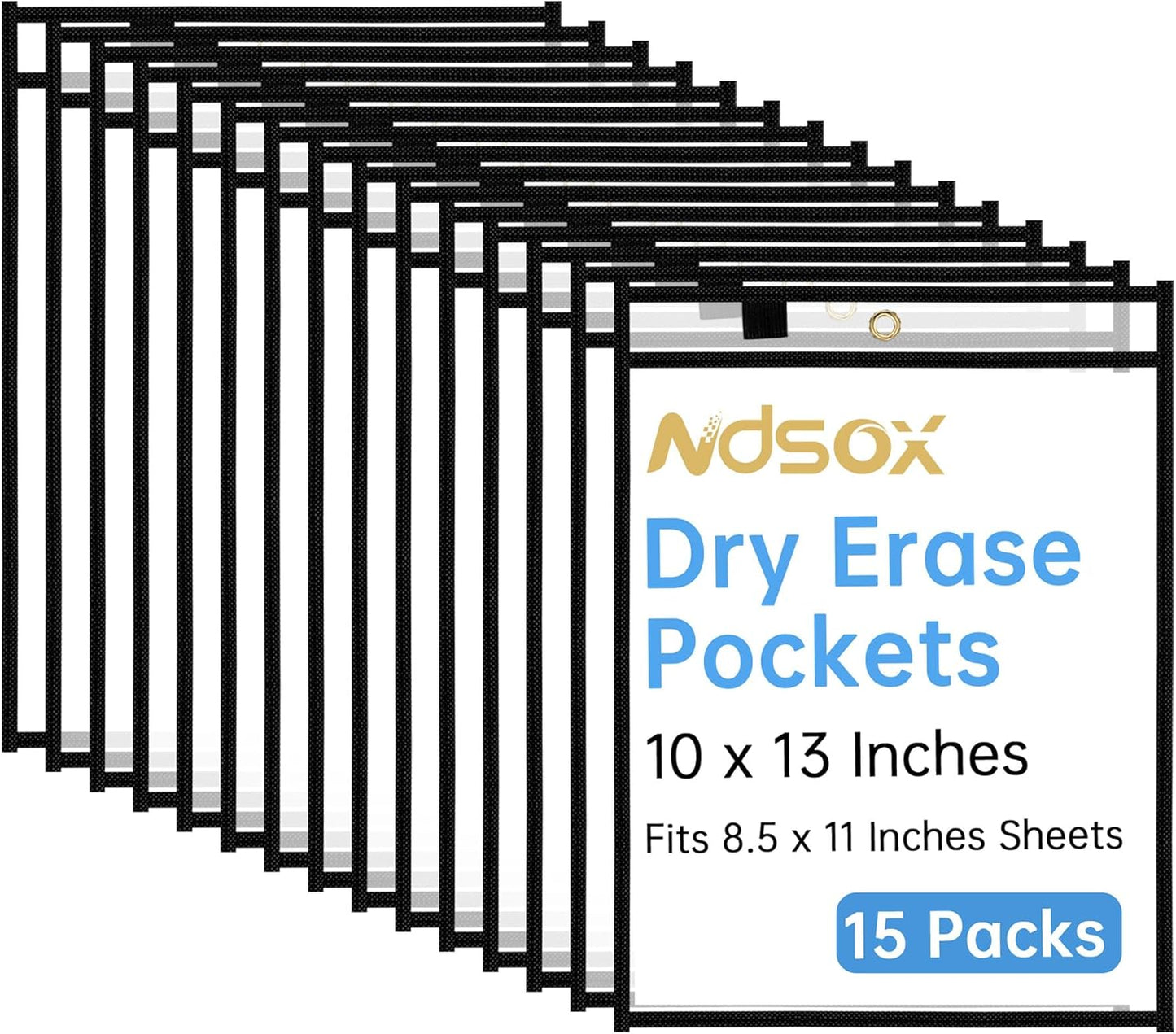 Ndsox 15 Packs Oversized Dry Erase Pockets Reusable Plastic Sleeves Clear Job Ticket Holders Heavy Duty Transparent Hanging Sheet Protectors for Teacher Classroom School Office Work Warehouse, Black