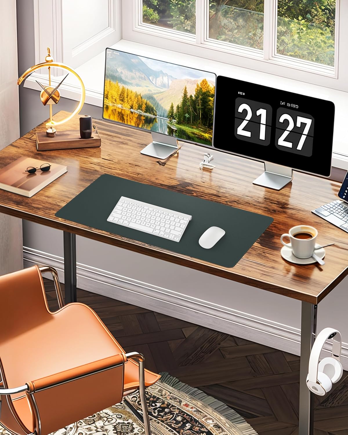 Desk Pad Mat - Leather Desk Pad Protector for Office and Home - Desk Organization and Accessories - Ideal for Large Mouse Pad and Desk Mats on Top of Desks(Dark Green,31.5" x 15.7")