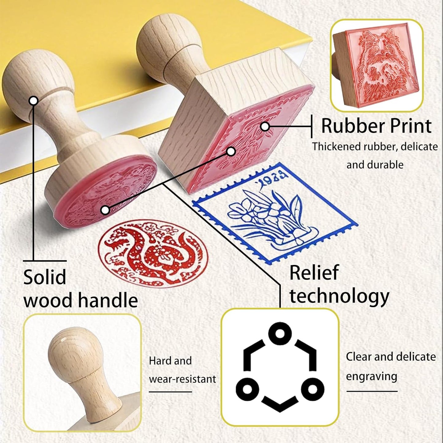 Custom Stamp – Personalized Wooden Rubber Stamp with Logo, Name, and Address, Upload Your Own Design, Multiple Sizes for Branding & Crafting (Square)