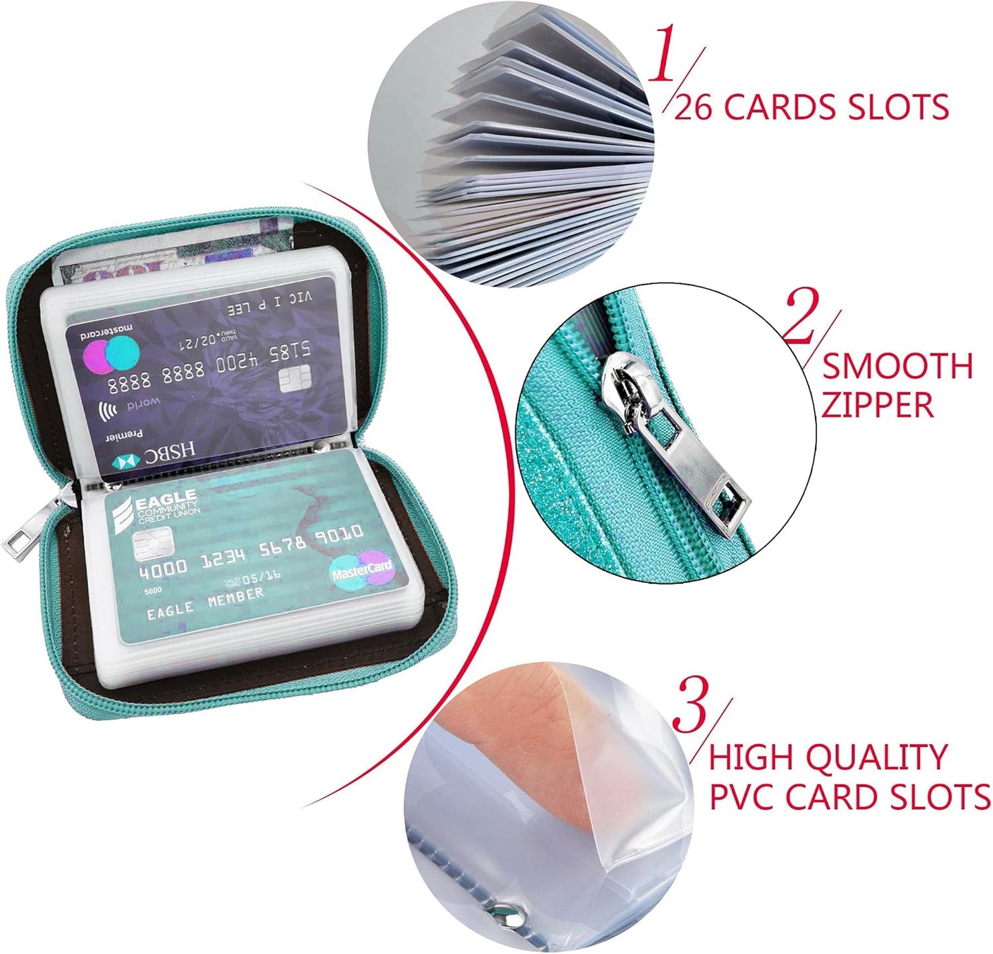 Easyoulife Genuine Leather Credit Card Holder Zipper Wallet With 26 Card Slots