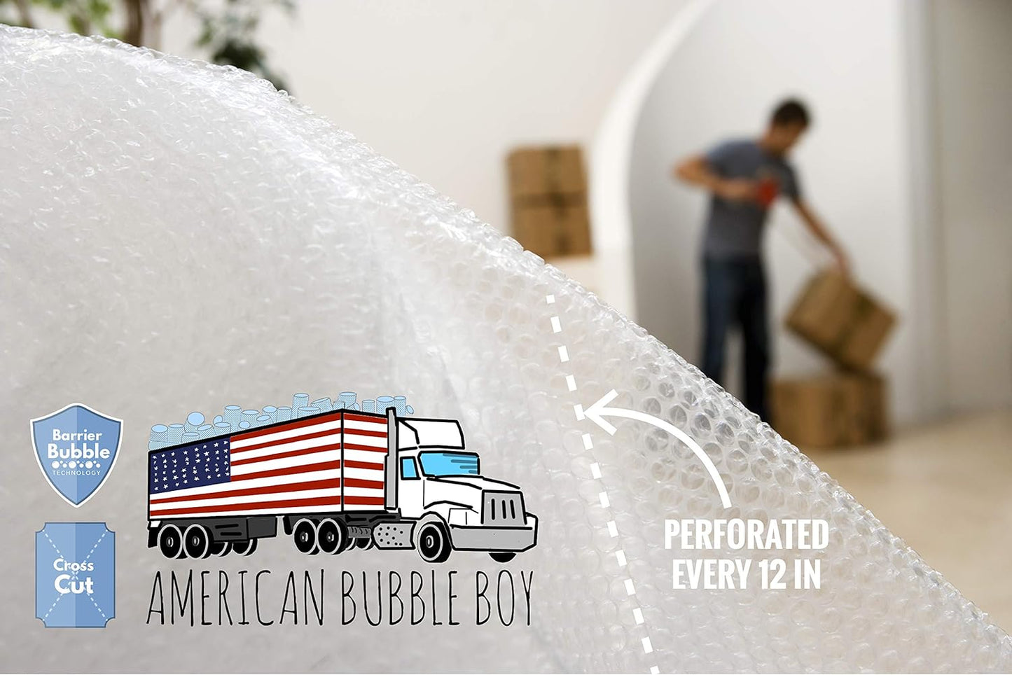 4 large rolls of Bubble Wrap total 700 feet, small bubble wrap 3/16 cushioning, 700 ft, heavy duty, perforated Every 12" Made in the USA by American Bubble Boy, bulk bubble wrap for moving, shipping