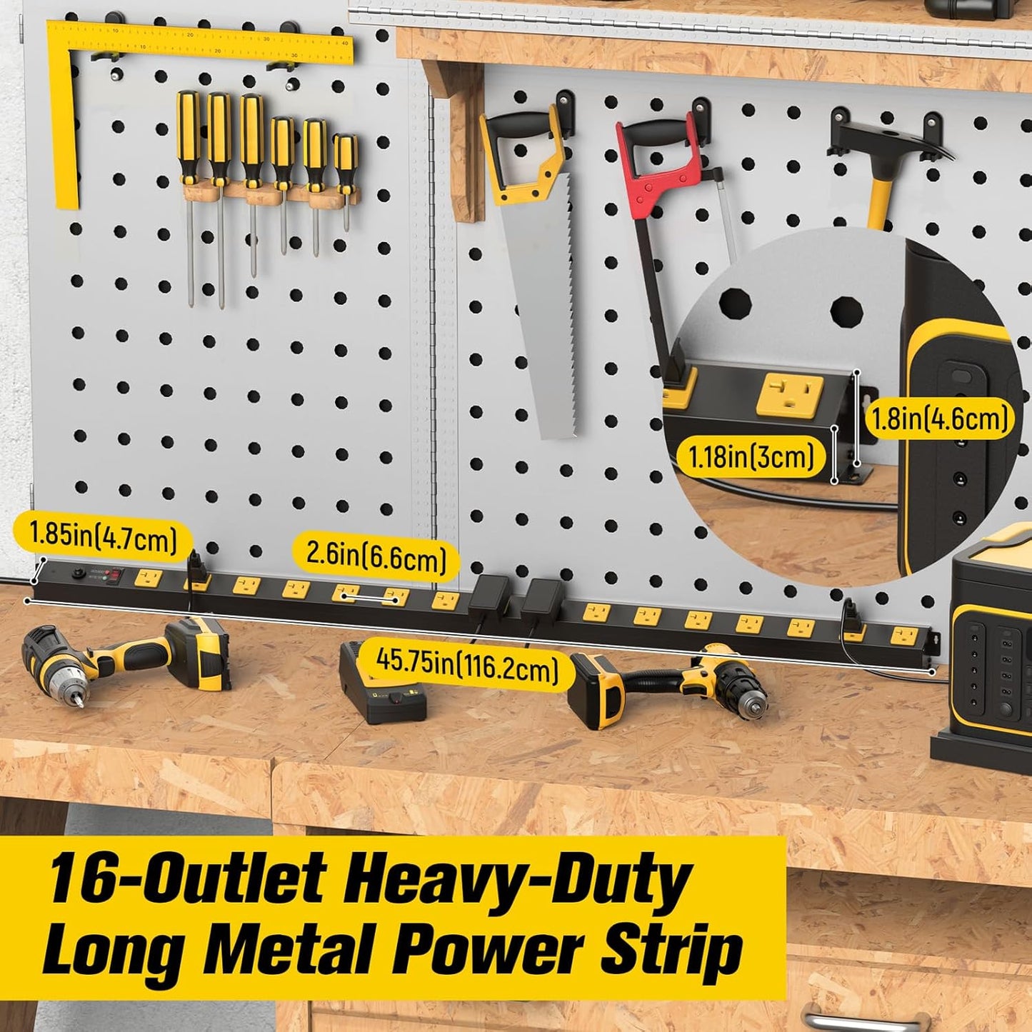 HHSOET 16 Outlet Long Power Strip, 4FT Heavy Duty Power Strip with 4800J Surge Protection, 20a Mountable Wide-Spaced Outlets for Home, Office, Garage & Workshop - ETL Certified