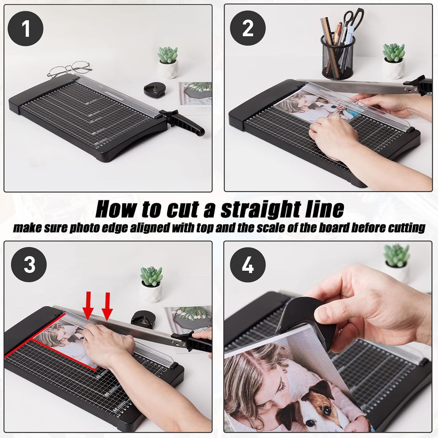 TIANSE Paper Trimmer Paper Cutter Guillotine with Safety Blade Lock 12” 8 to 12 Sheet Capacity Heavy Duty Metal Base A4 Paper Cutting Board for Home Office School