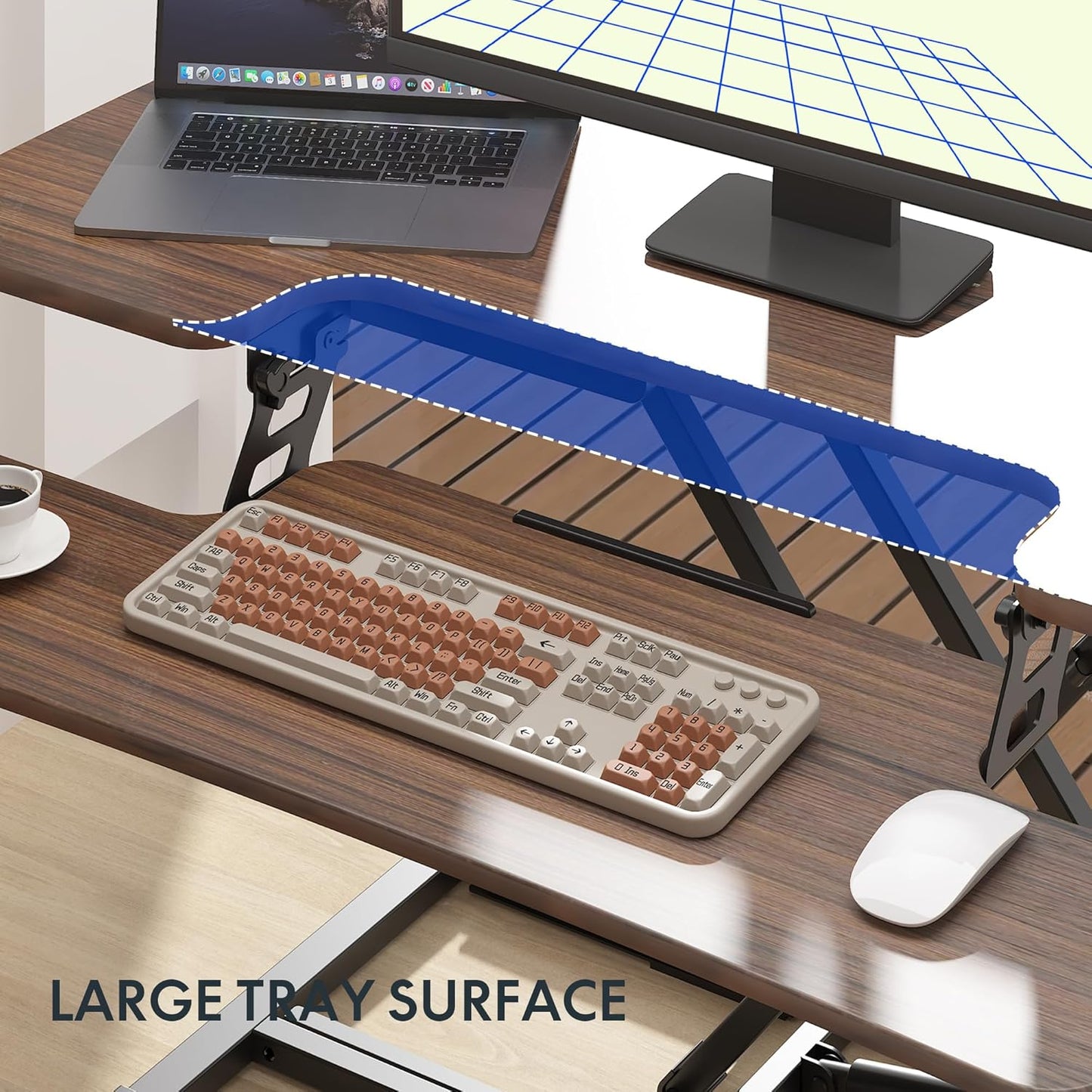 FLEXISPOT 42" Height Adjustable Standing Desk Converter Sit-to-Stand Desk Riser for Home and Office Computer Workstation with Wide Keyboard Tray, Walnut Color