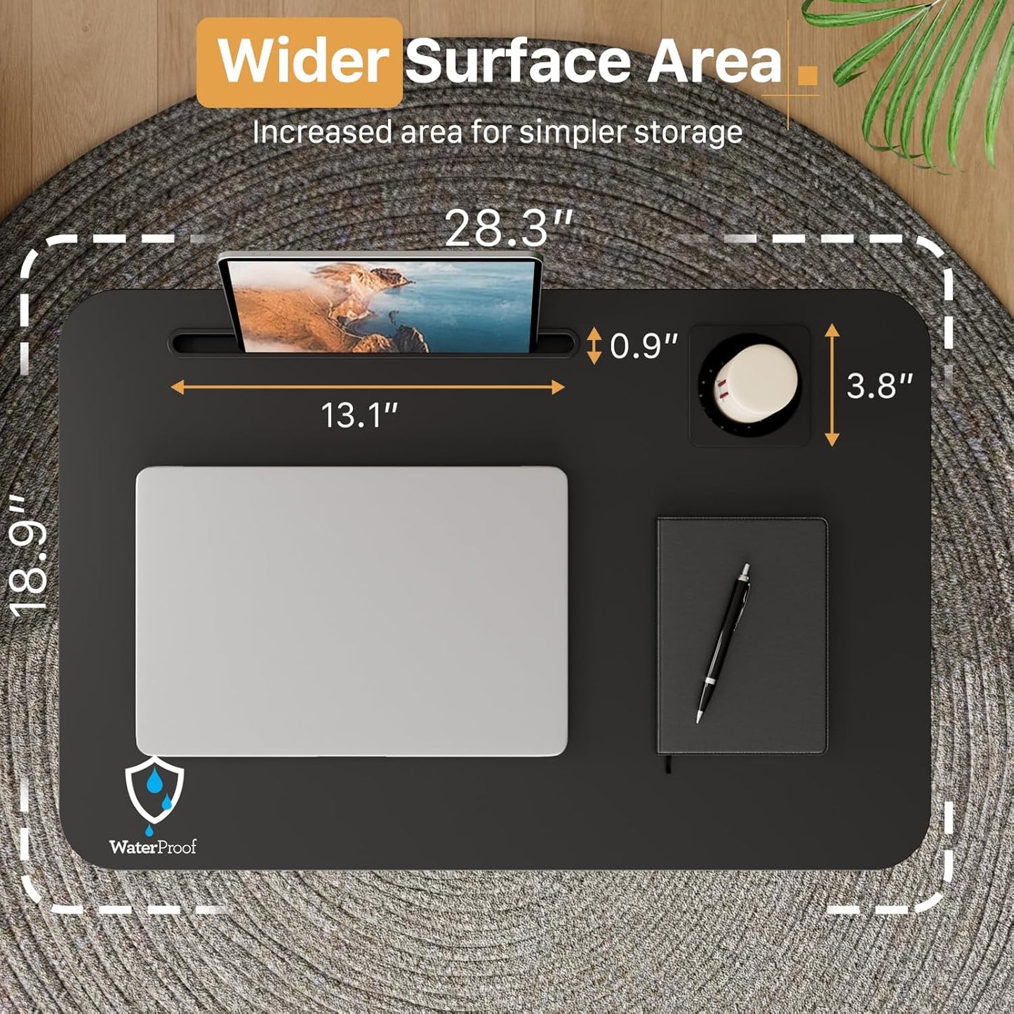 Mobile Standing Desk, Rolling Laptop Cart Adjustable Height with Cup Holder, 28 inch Portable Table with 4 Lockable Wheels, Black Computer Workstation with Hook and Slots for Home Office