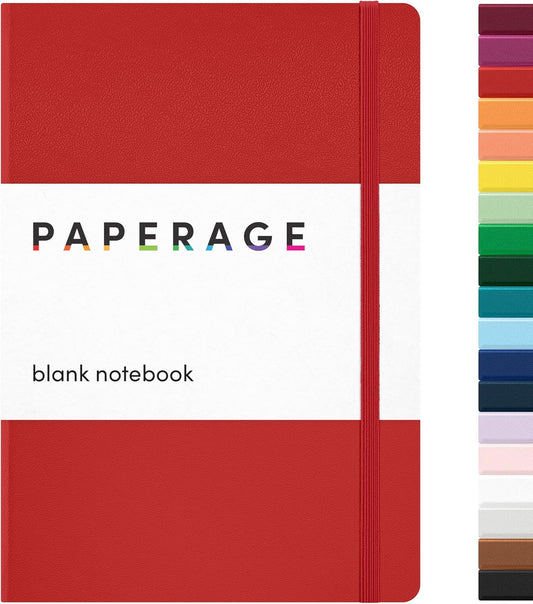 PAPERAGE Blank Journal Notebook, (Red), 160 Pages, Medium 5.6 in x 8 in - 100 GSM Thick Paper – Hardcover Journaling Notebook for Work, School, Note Taking or Sketching