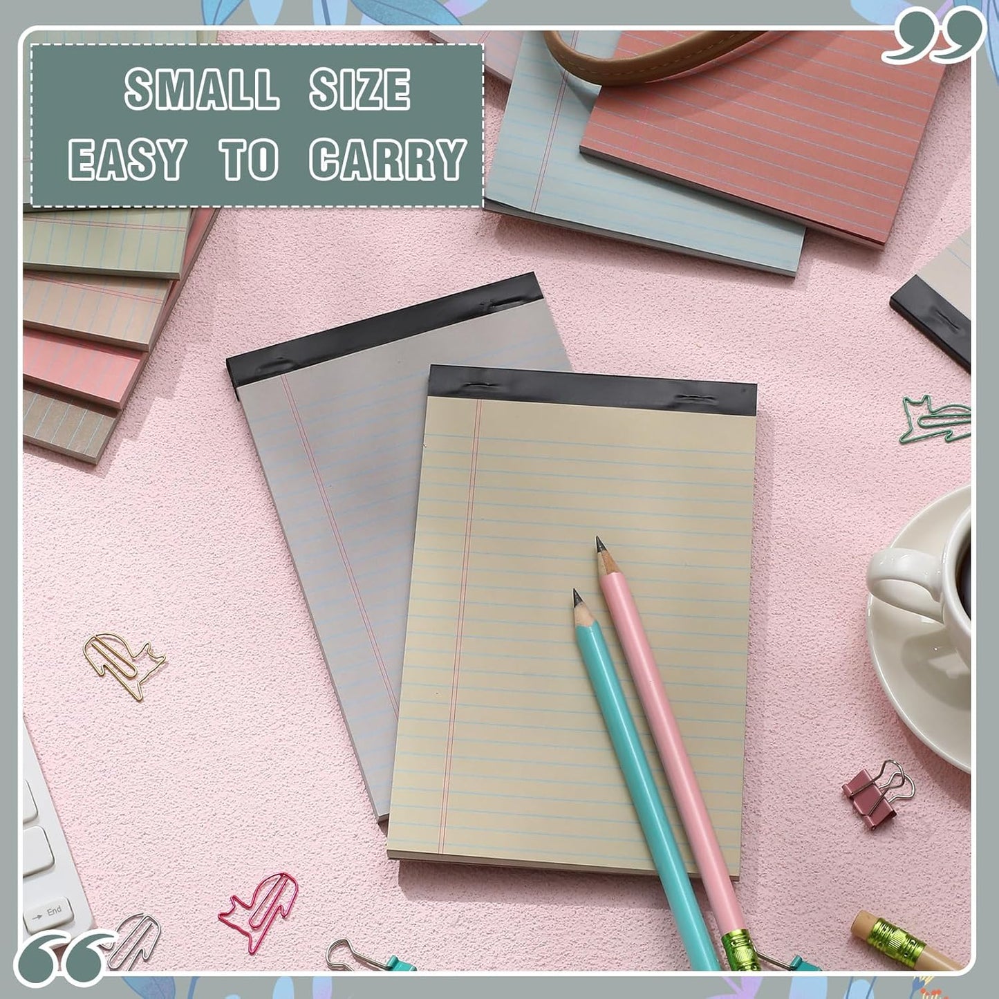 Lincia 12 Pcs 12 Pcs 5" x 8" Small Legal Pads Colored Lined Note Pads Narrow Ruled Writing Notepads 50 Sheets Per Micro Paper Notebook Lined and Perforated for College Office Supplies (Fresh Colors)