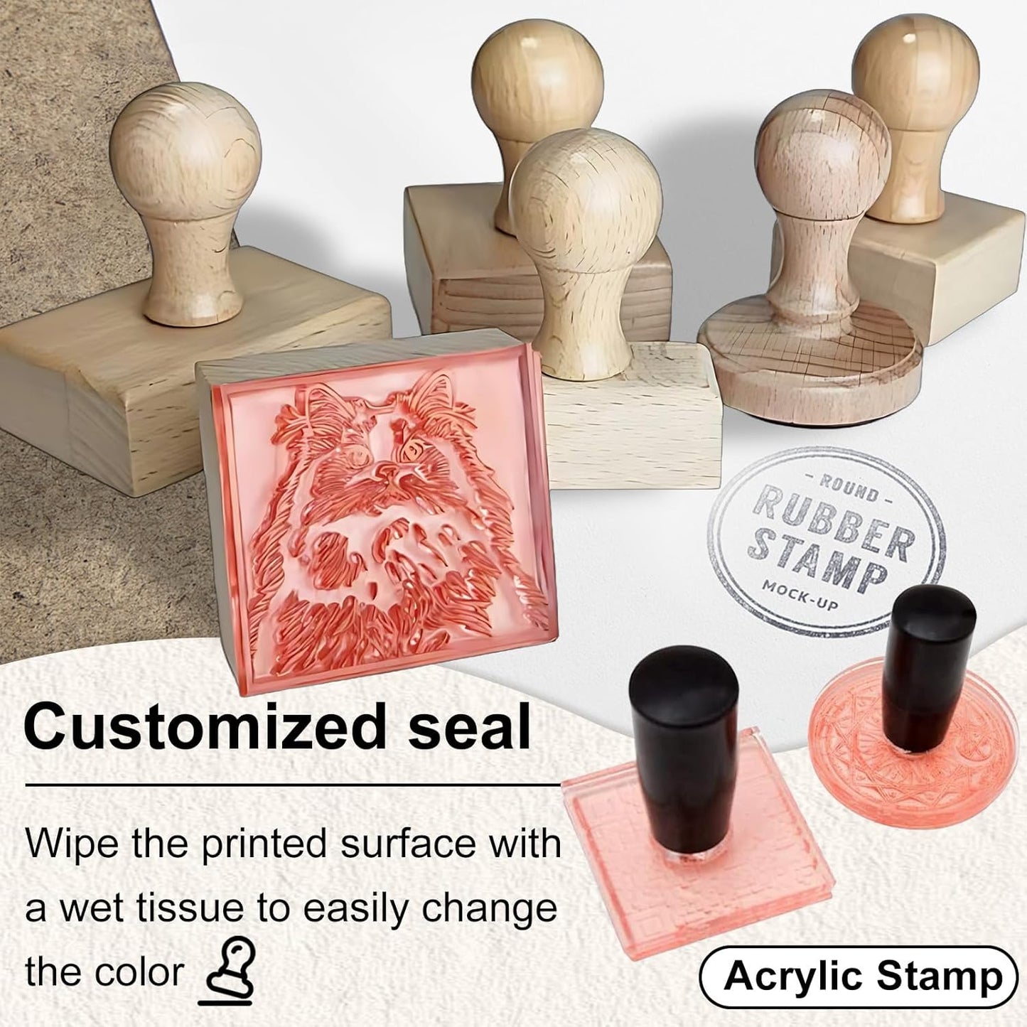 Custom Stamp – Personalized Wooden Rubber Stamp with Logo, Name, and Address, Upload Your Own Design, Multiple Sizes for Branding & Crafting (Round)