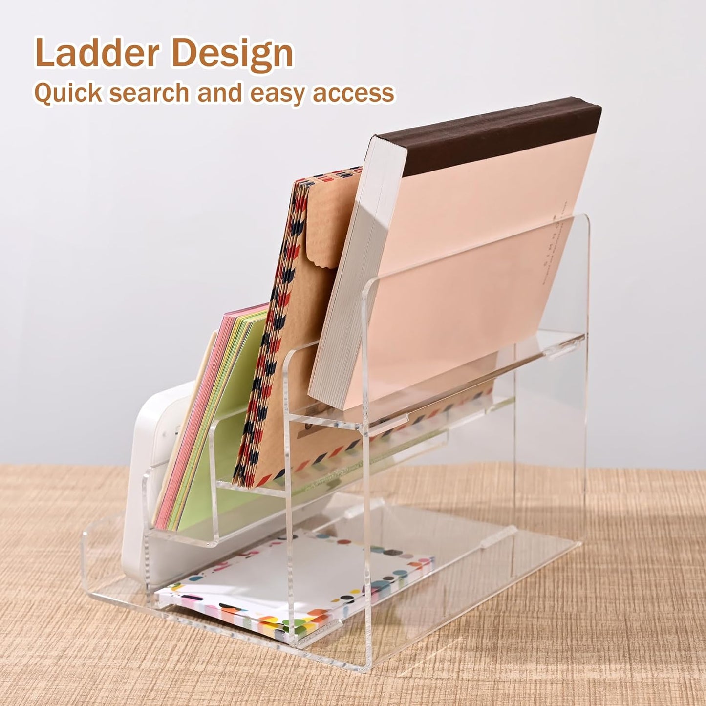 Mail Organizer Countertop, 4 Tier Clear Acrylic Mail Holder, Small Desk File Storage Holders for Bill, Envelope, Letter Sorter