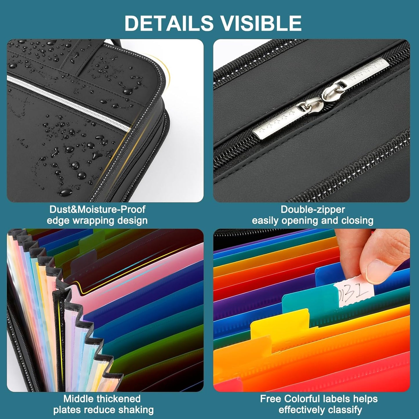 SEEKIND PU Leather Accordian File Organizer 26 Pockets, Expanding File Folder with Handle, Portable Document Organizer Accordion File Keeper for Letter Size / A4 File, for Office, School-Black