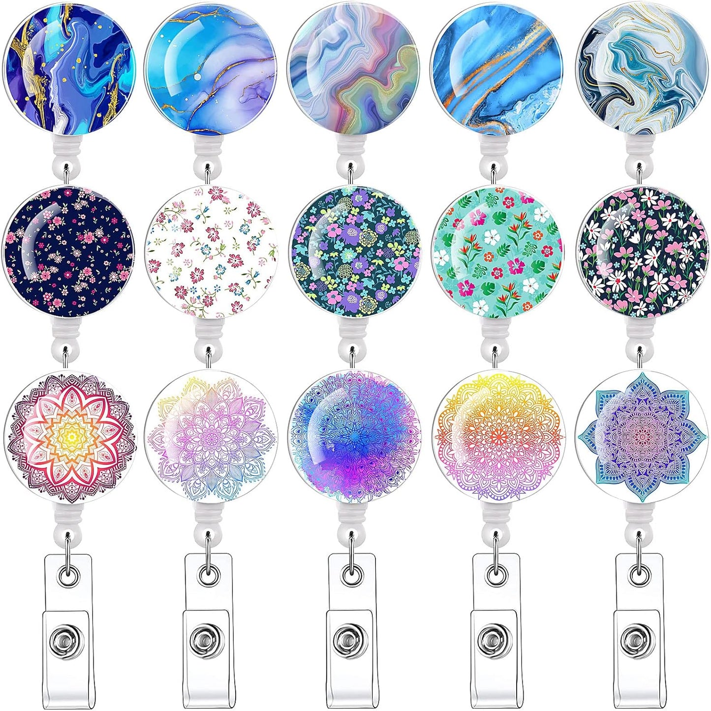 Daisy Marble Puppy 15 Pack Retractable Id Badge Clip Holder - Cute Badge Reels