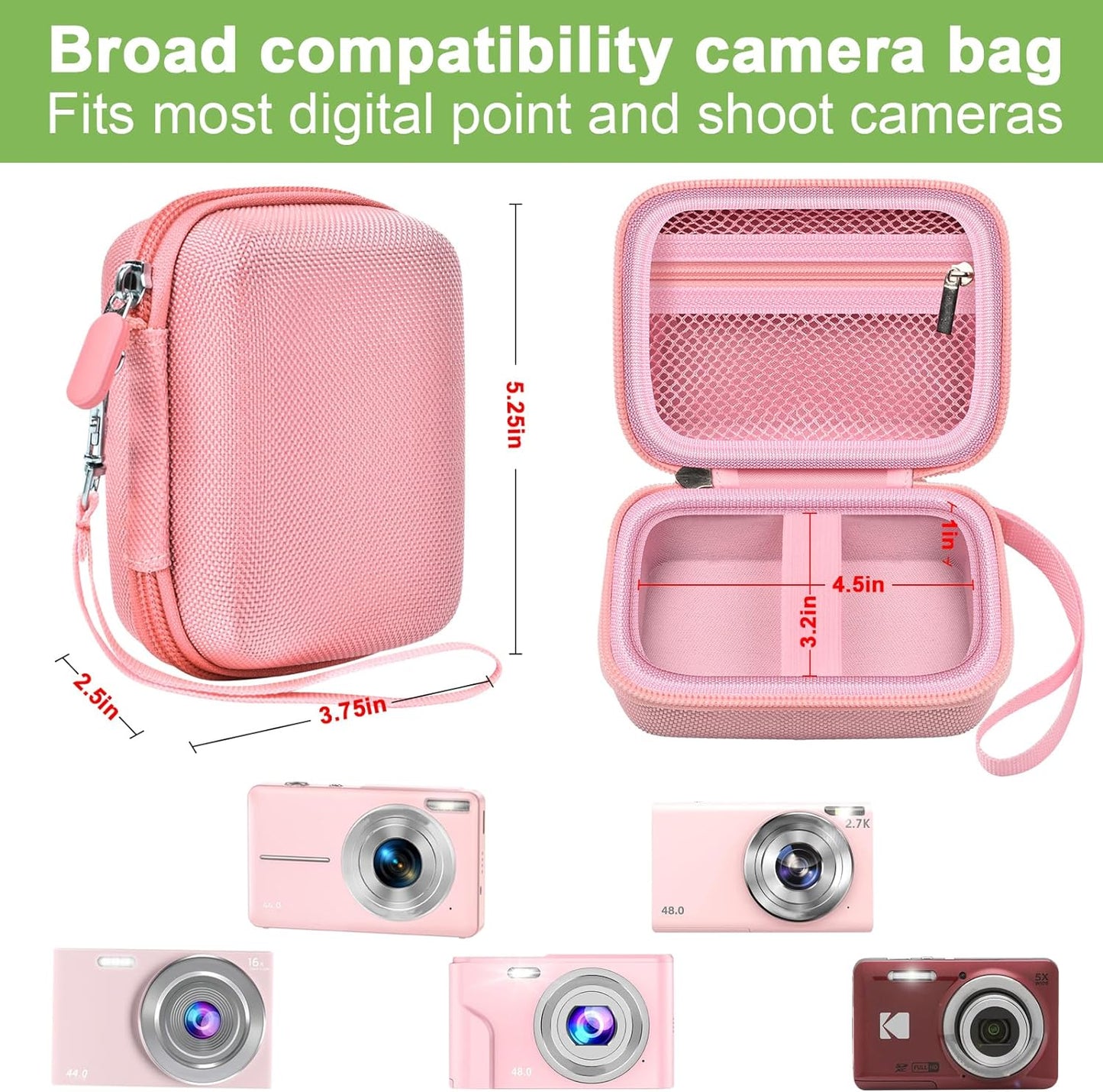 Digital Camera Case Compatible with VAHOIALD FHD 1080P/ for CAMKORY Digital Point and Shoot/for KODAK PIXPRO FZ45-BK 16MP Vlogging/for IWEUKJLO/for Nsoela, Holder for SD Card More- Pink (Box Only)