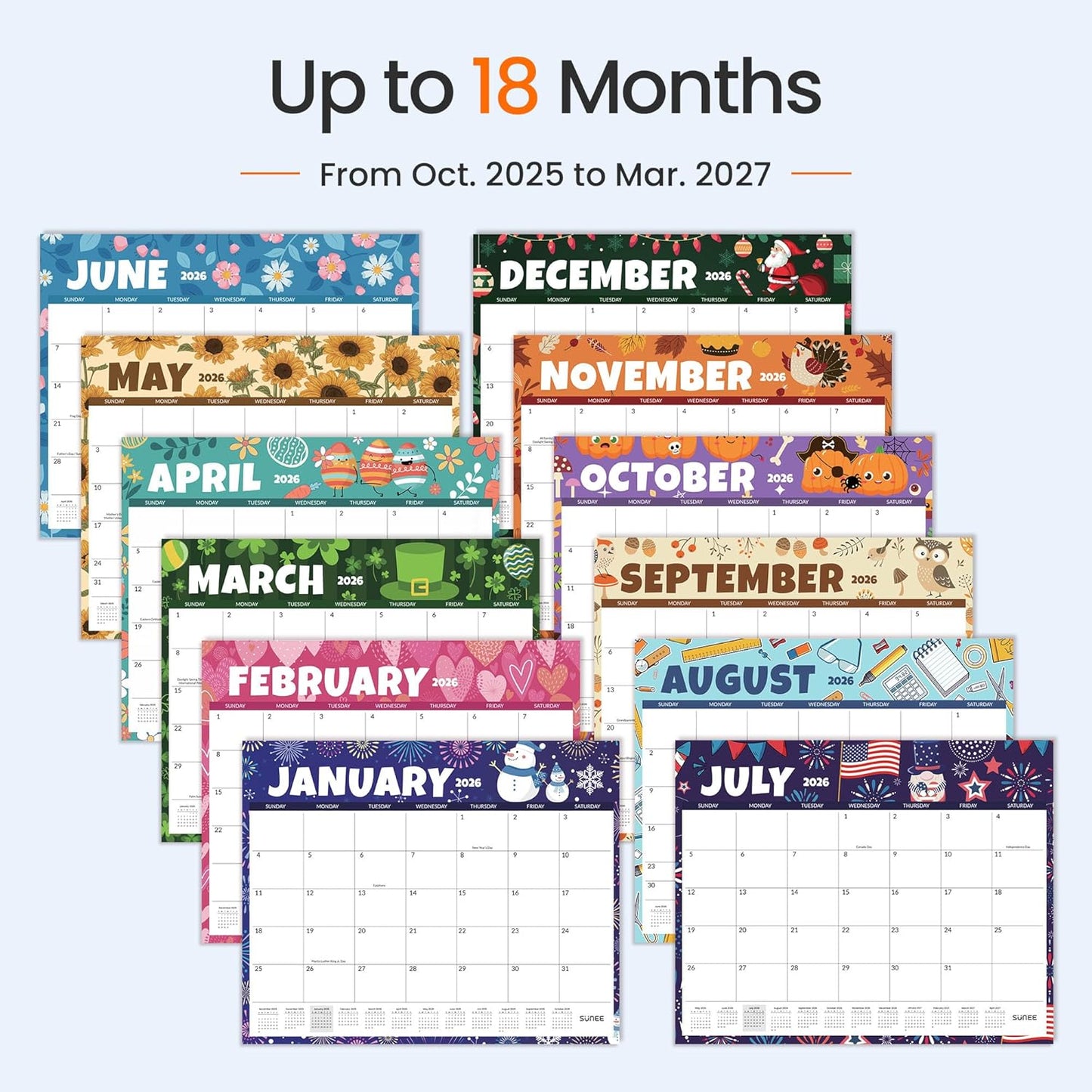 SUNEE Desk Calendar 2025-2026 Large 22x17 from October 2025 to March 2027, Extra Large Desktop Monthly Calendar Pad 18 Months For Teacher or Family, Desk Top, Seasonal