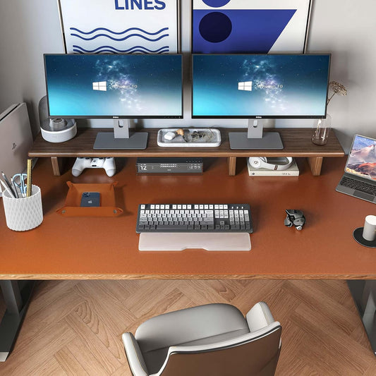 DAWNTREES Dual Sided Desk Mat,Brown Leather Desk Pad,47.2''x23.6'',Cork Desk Mat Protector,120x60cm Extra Large Mouse Pad,with PU Leather Valet Tray Organizer,Desk Writing Pad for Office and Home