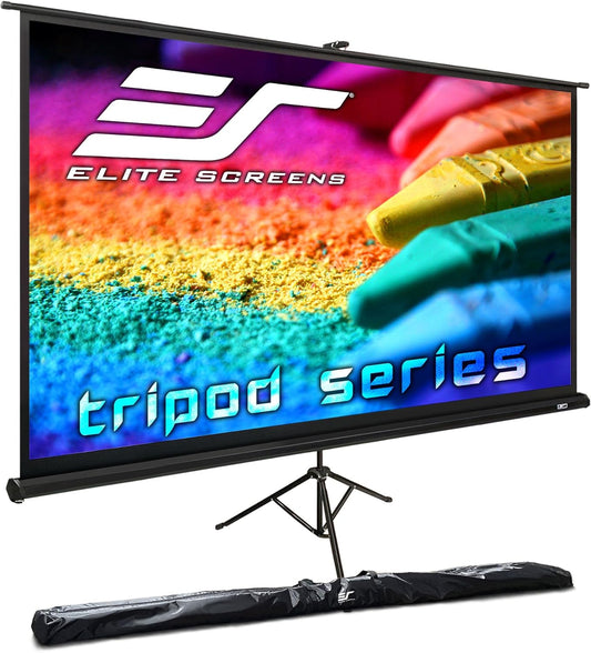 Elite Screens Tripod, 60-Inch 16:9 Portable Projector Screen with Stand– MaxWhite 2, 1.1 Gain, Adjustable Indoor Outdoor Pull Up Projection Screen for Home Theater, Office & Classroom, T60UWH, Black