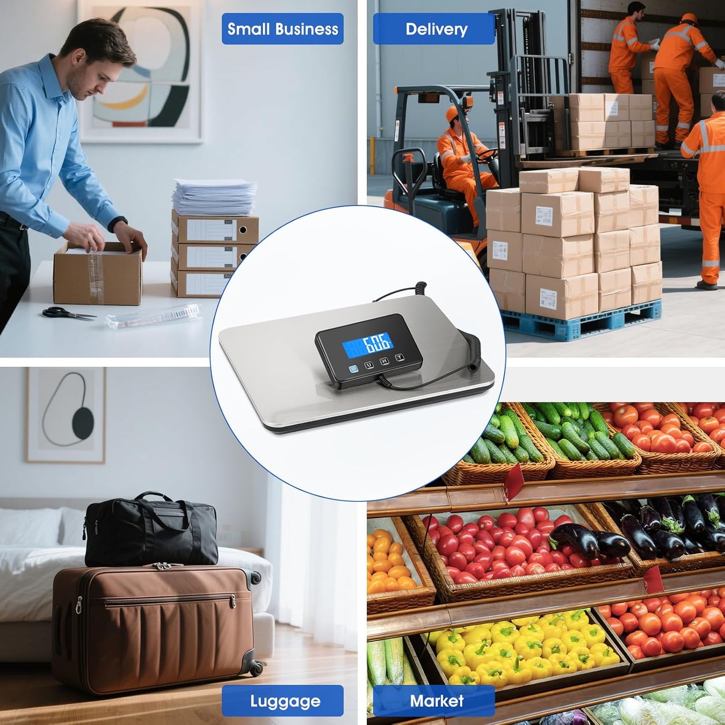 Luggage Scale 440lb Digital Shipping Scale with 0.35oz Accuracy, Tare/Hold, USB & Battery, Portable Postal Package Scale for Travel, Home, Office